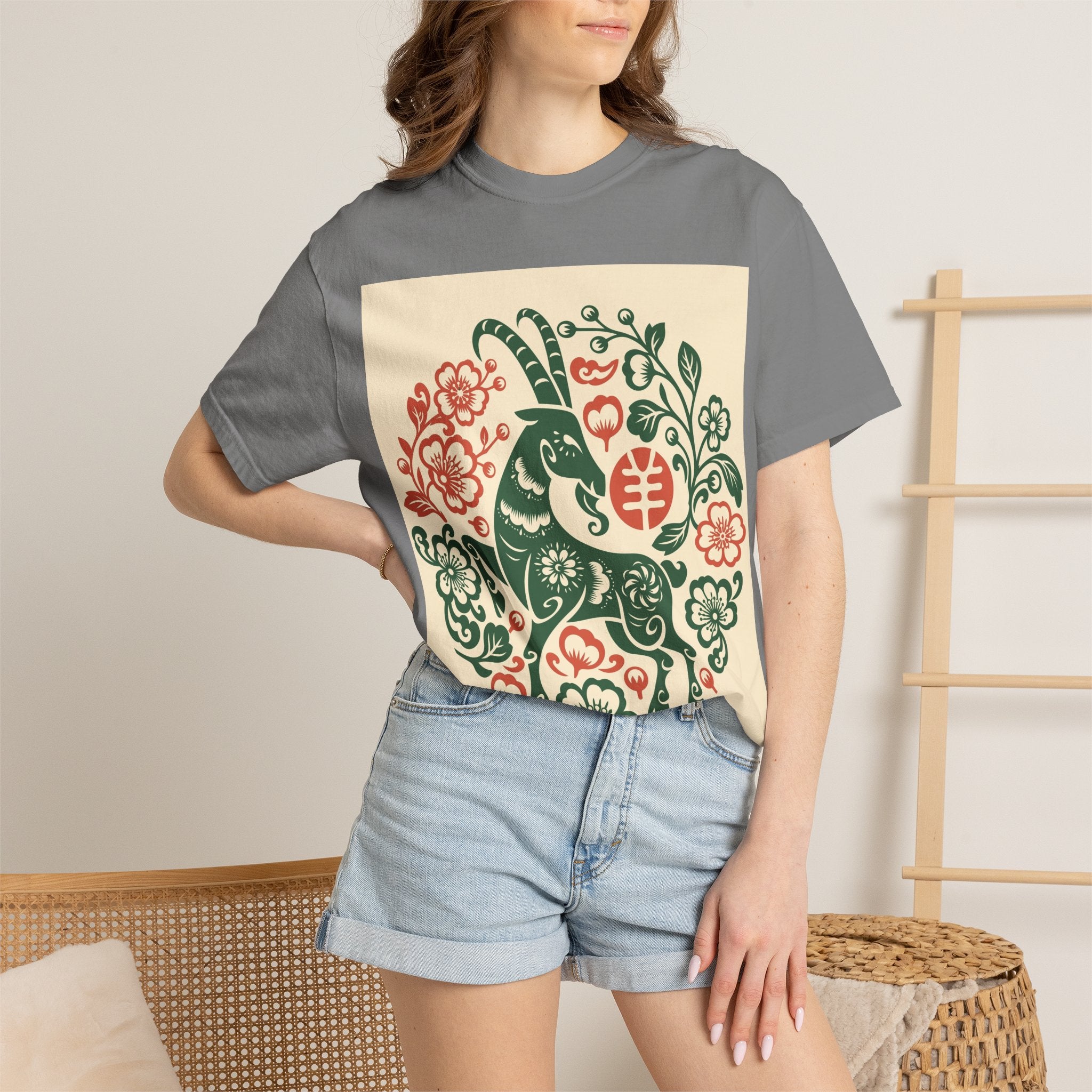 T-Shirt — Floral Zodiac Rabbit Print (Chinese Year of the Rabbit, Botanical Folk Art)