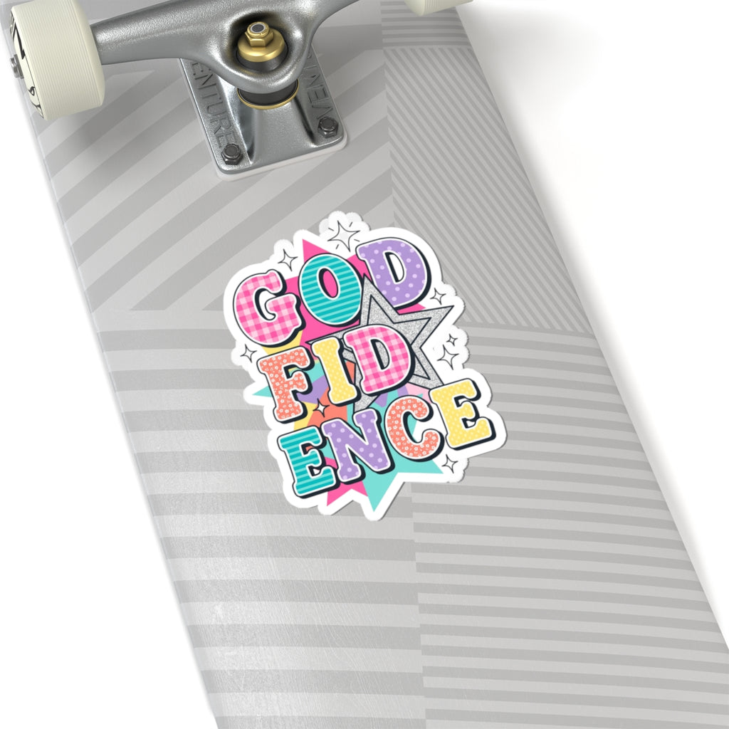 God Confidence Sticker | Christian rainbow scripture, playful faith decal