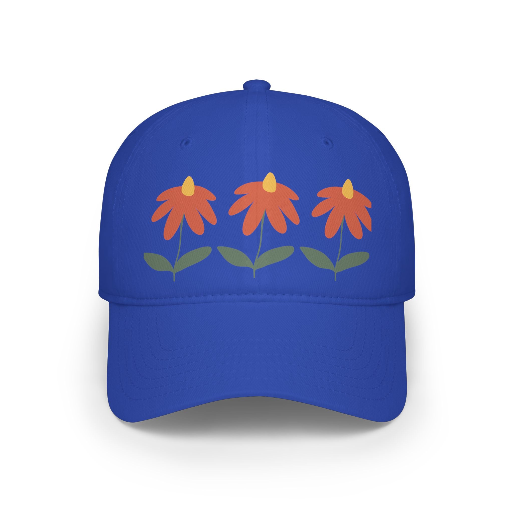 Red Floral Baseball Cap – Trio Flower Design (Low Profile)