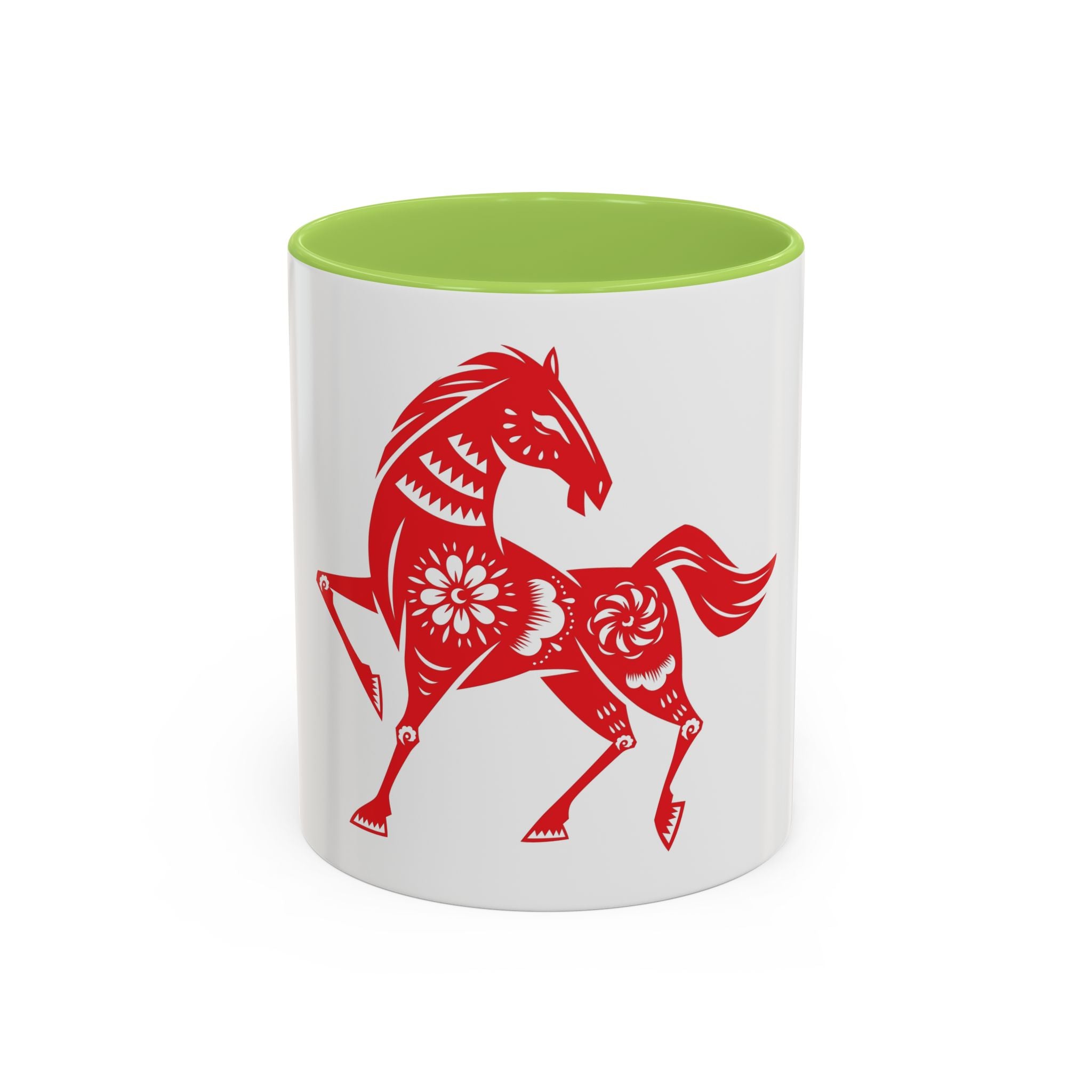 Chinese Paper-Cut Horse Accent Coffee Mug — Red Lunar New Year Design (11/15oz)