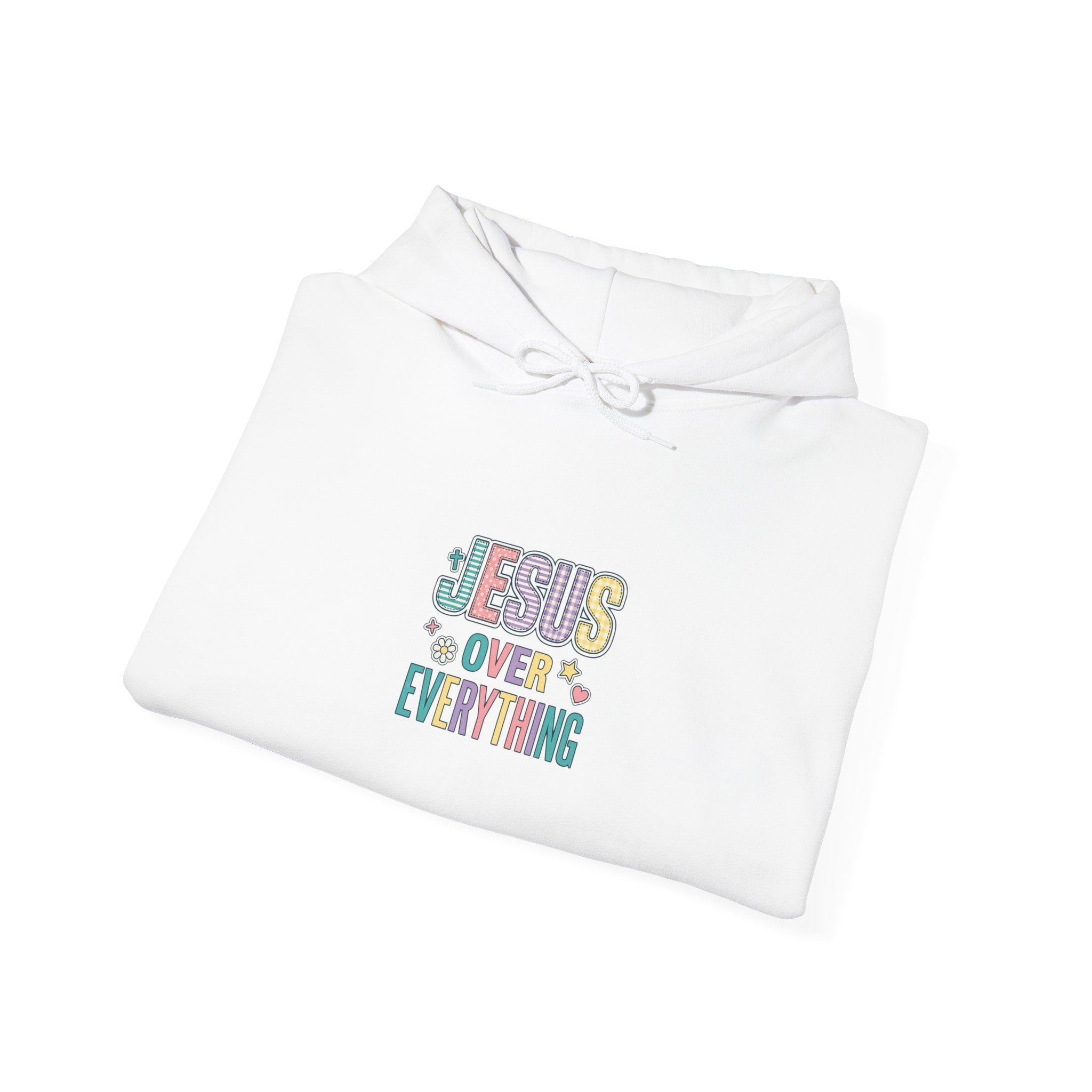Jesus Over Everything Hoodie | colorful scripture, playful faith sweatshirt
