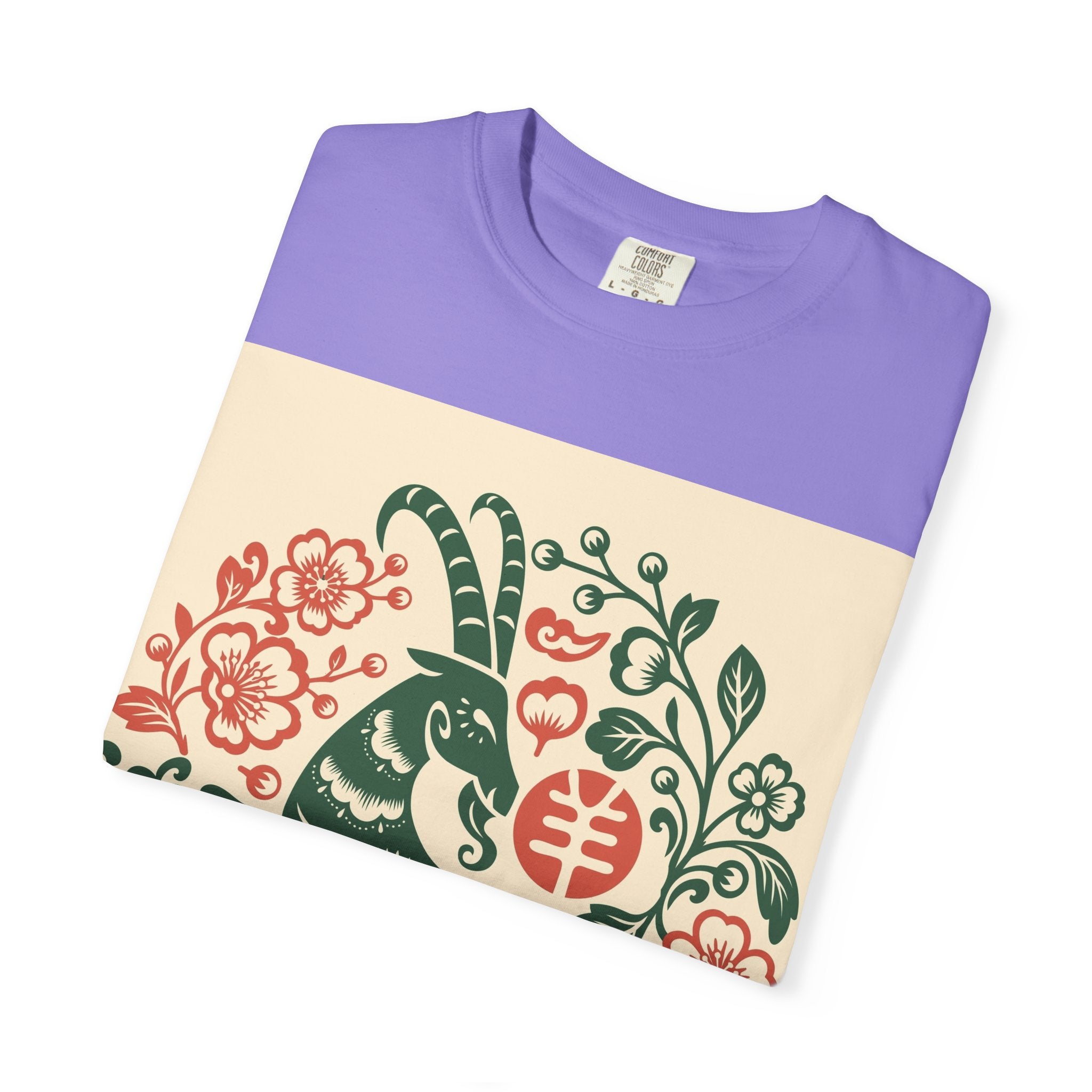 T-Shirt — Floral Zodiac Rabbit Print (Chinese Year of the Rabbit, Botanical Folk Art)