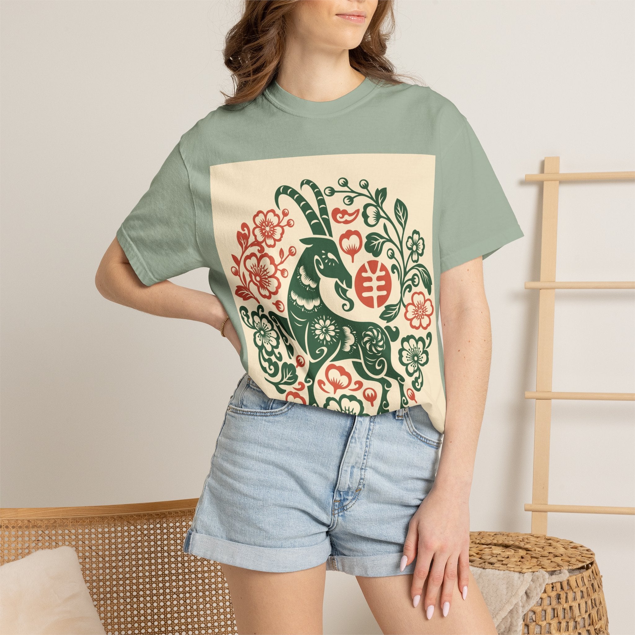 T-Shirt — Floral Zodiac Rabbit Print (Chinese Year of the Rabbit, Botanical Folk Art)