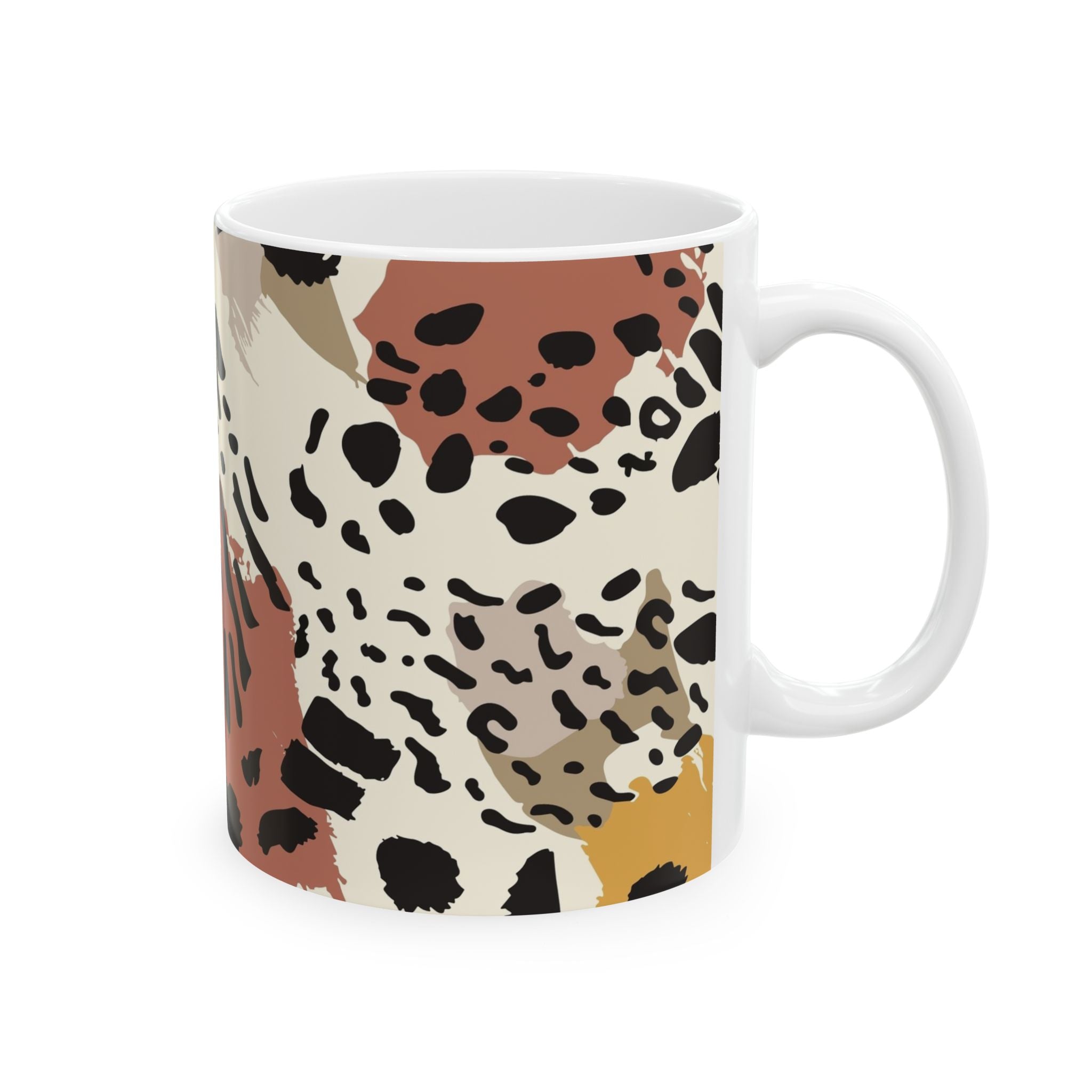 Leopard Brushstroke Ceramic Mug — Earth Tones Animal Print Coffee Cup (11oz/15oz)