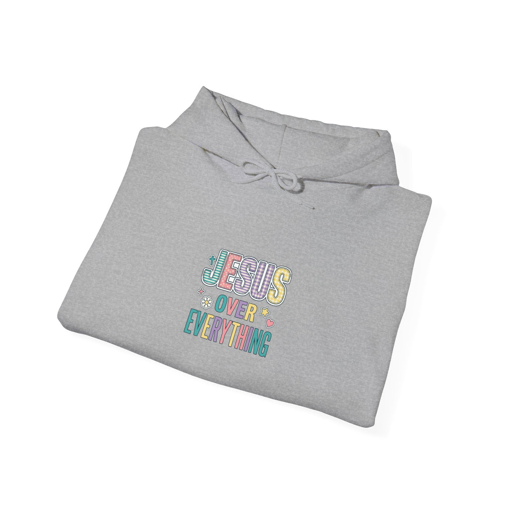 Jesus Over Everything Hoodie | Rainbow Mixed-Font Christian Faith