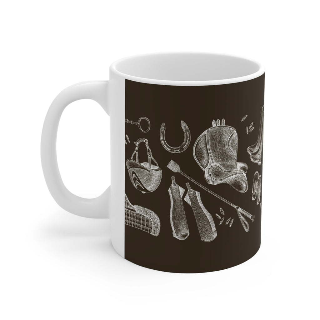 Equestrian Chalkboard Coffee Mug — Horse Riding Gear Pattern, 11oz & 15oz