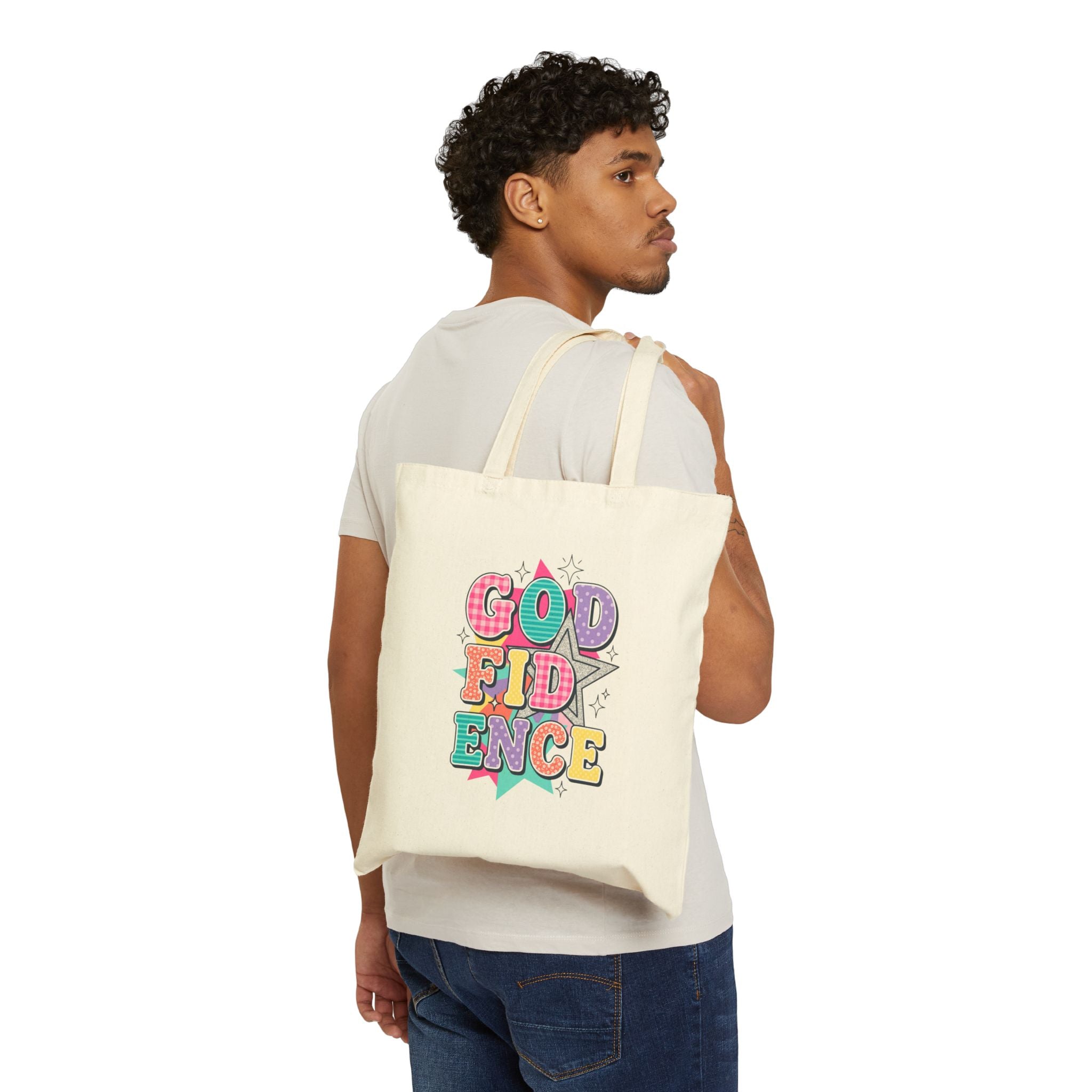 Godfidence Tote | Christian Rainbow Scripture Quote, Colorful Faith Canvas Tote