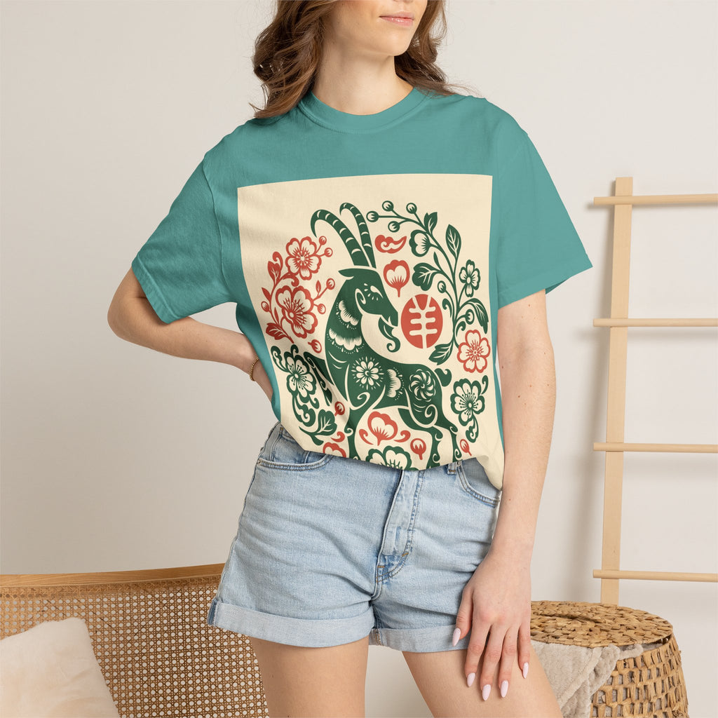 T-Shirt — Floral Zodiac Rabbit Print (Chinese Year of the Rabbit, Botanical Folk Art)