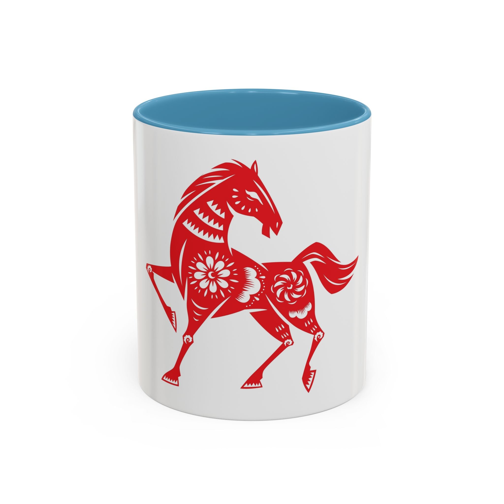 Chinese Paper-Cut Horse Accent Coffee Mug — Red Lunar New Year Design (11/15oz)