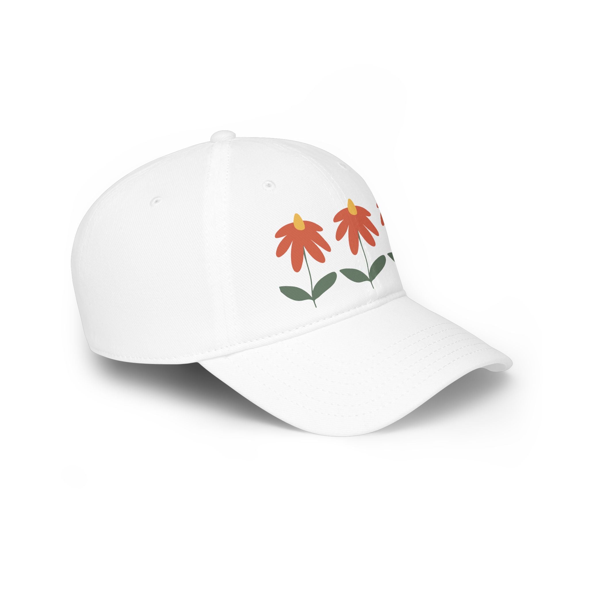 Red Floral Baseball Cap – Trio Flower Design (Low Profile)