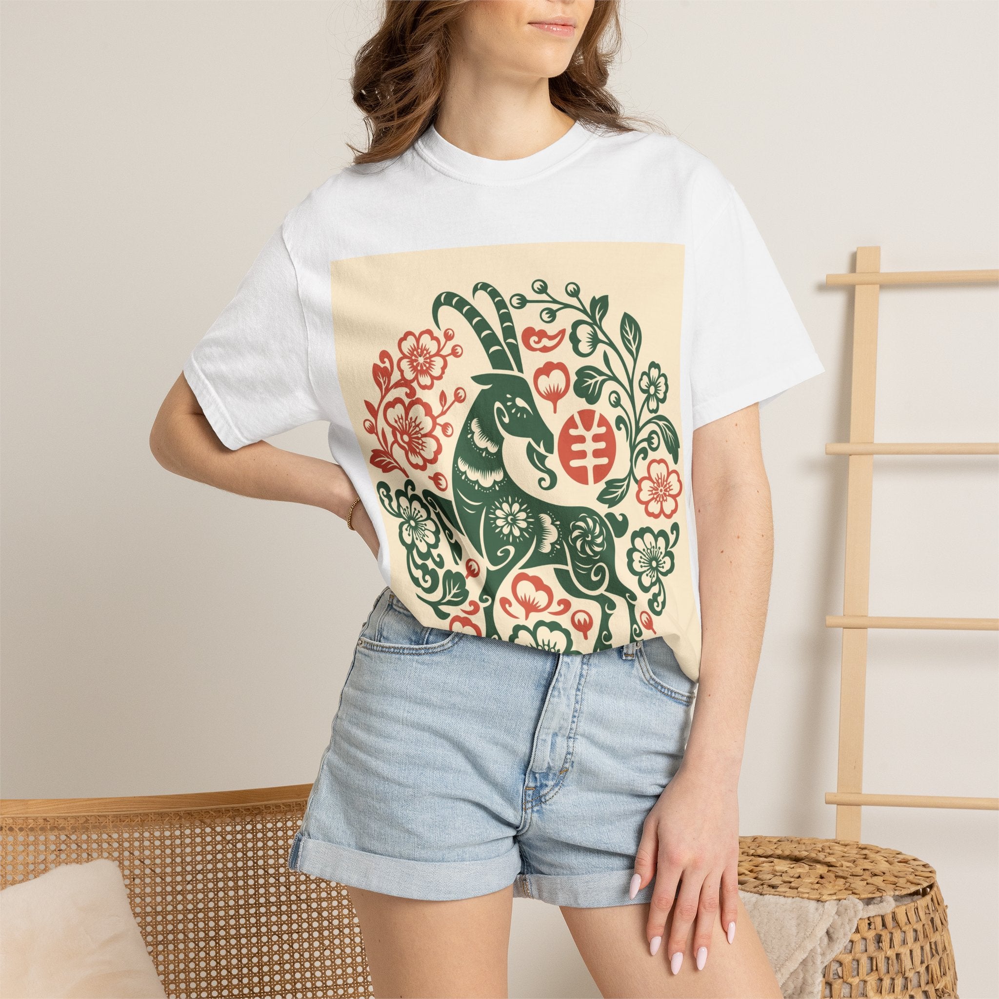 T-Shirt — Floral Zodiac Rabbit Print (Chinese Year of the Rabbit, Botanical Folk Art)