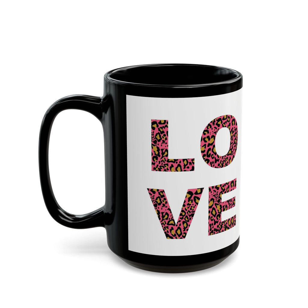 Leopard Love Black Ceramic Mug — Pink Leopard Print Coffee Cup (11oz & 15oz)