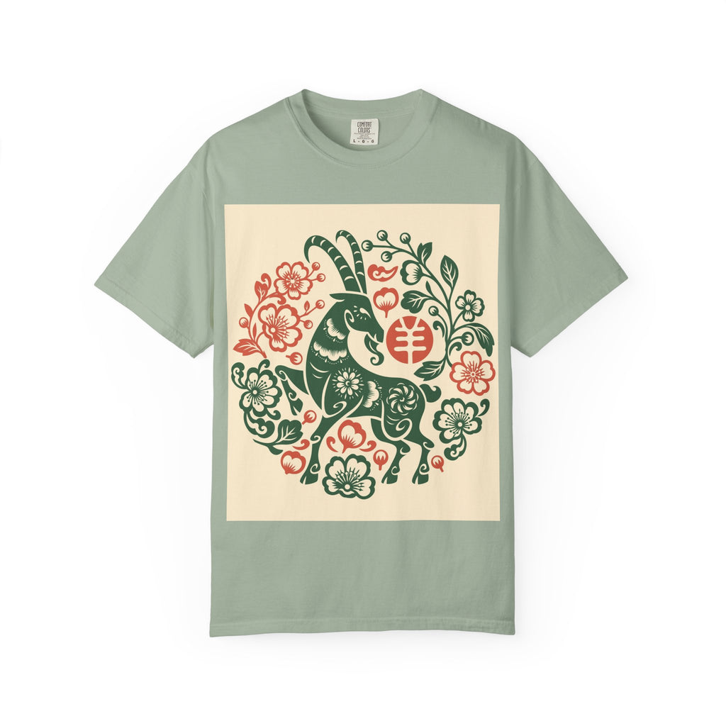 T-Shirt — Floral Zodiac Rabbit Print (Chinese Year of the Rabbit, Botanical Folk Art)