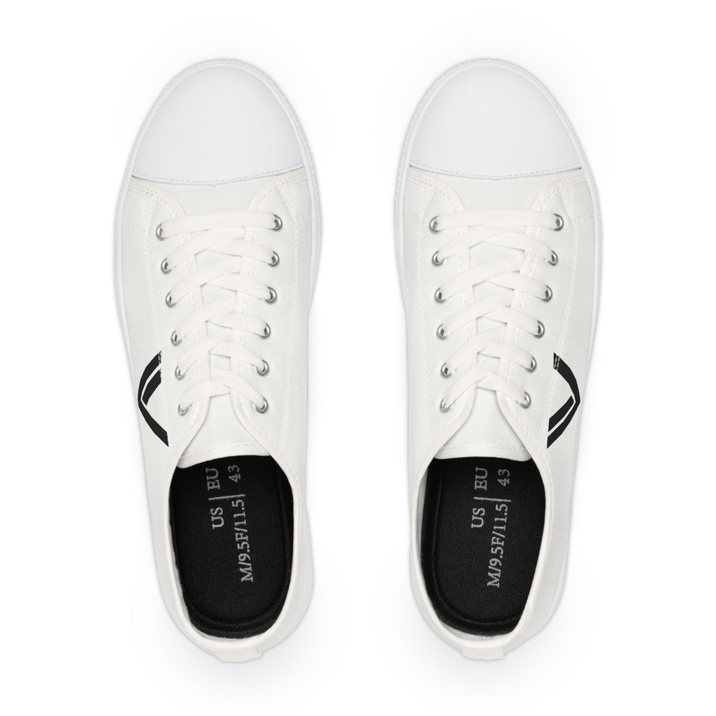 Men's White Low Top Sneakers — Minimal Black Chevron Canvas Shoes