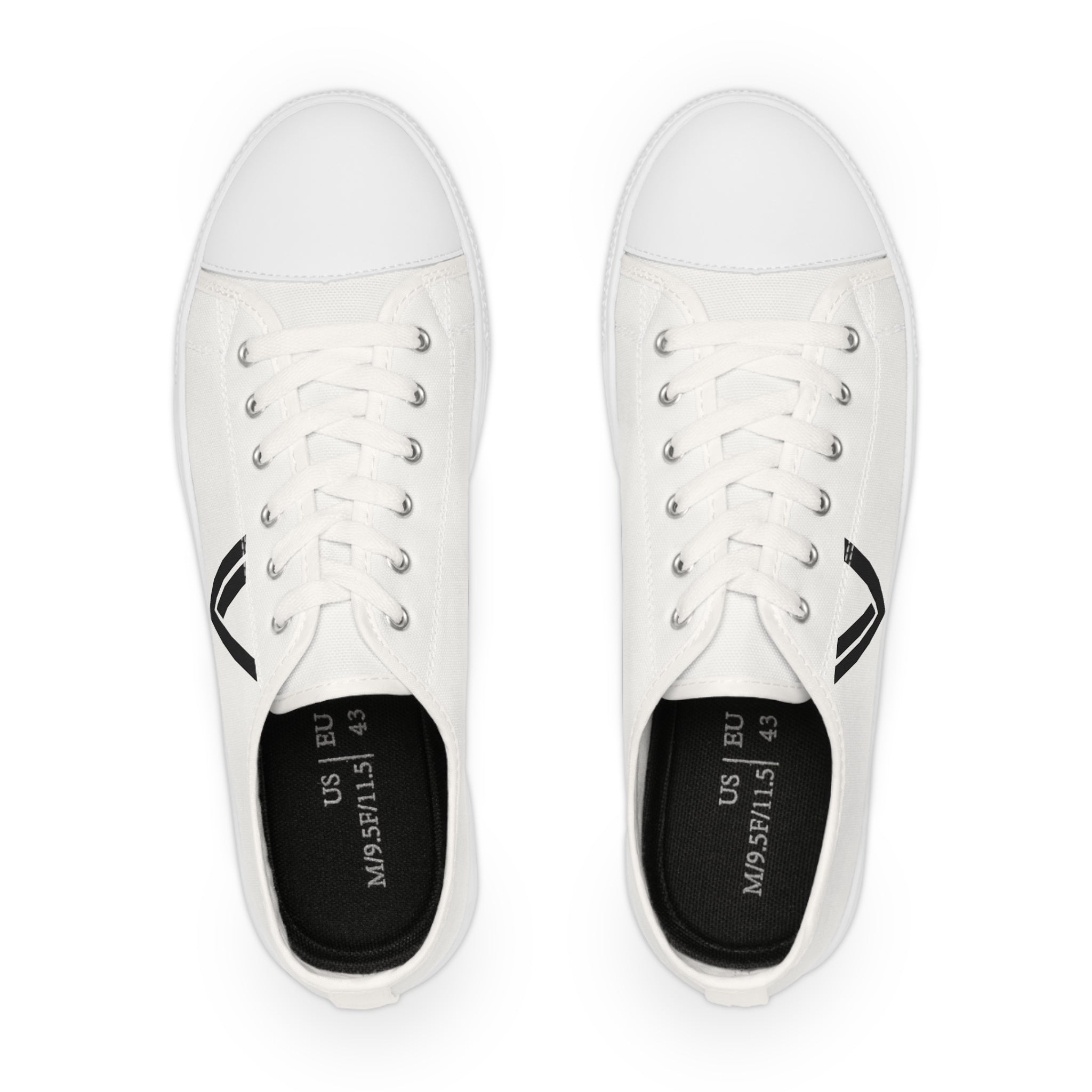 Men's White Low Top Sneakers — Minimal Black Chevron Canvas Shoes