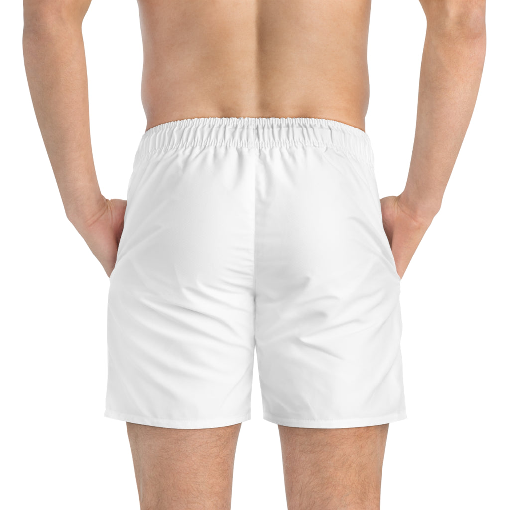 VQ Monogram Swim Trunks – Minimal White Beach Shorts