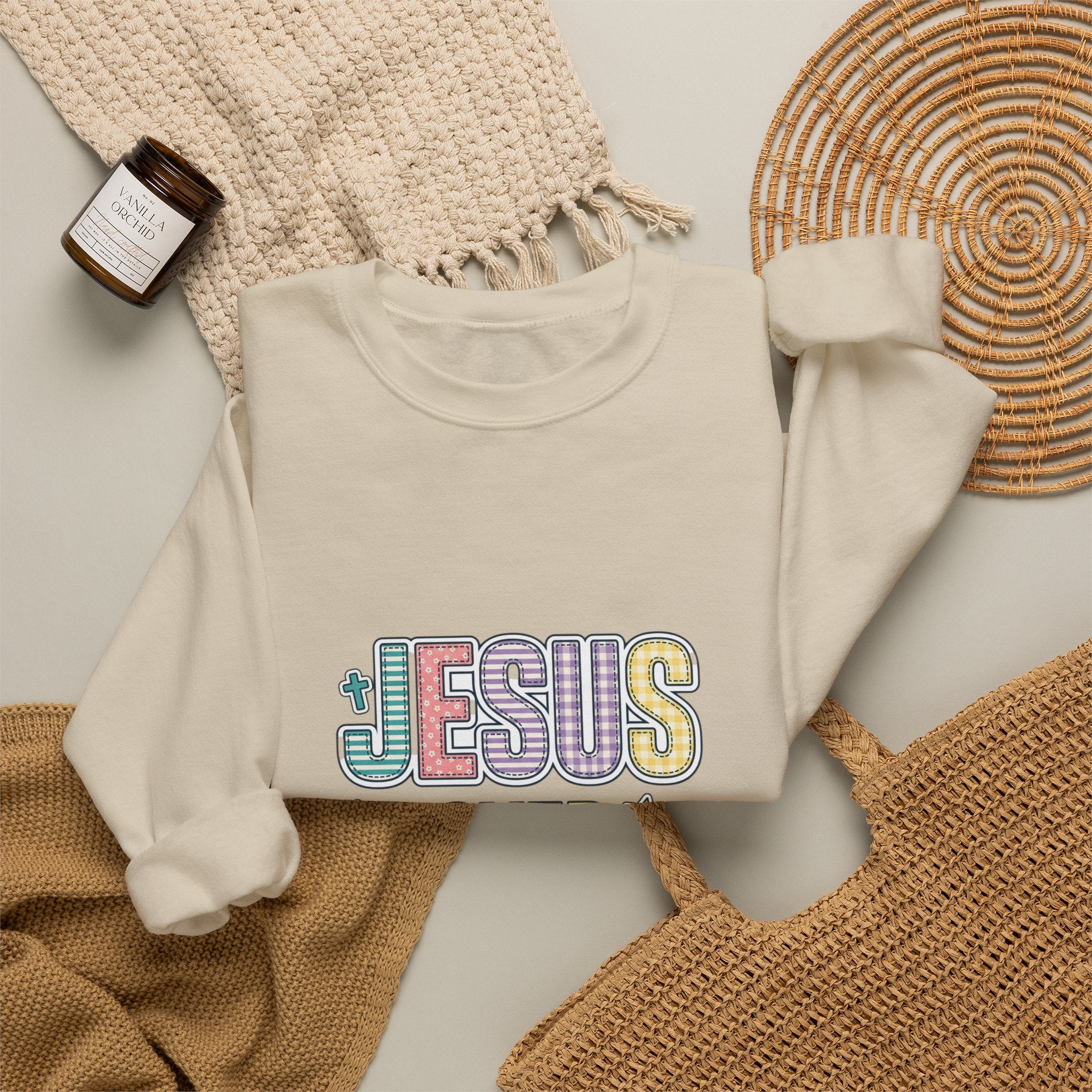 Jesus Over Everything Sweatshirt | Christian Faith Rainbow Script
