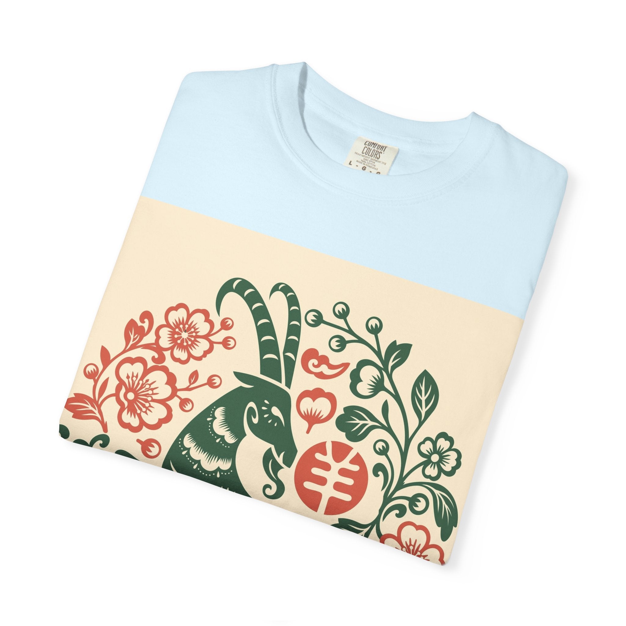 T-Shirt — Floral Zodiac Rabbit Print (Chinese Year of the Rabbit, Botanical Folk Art)