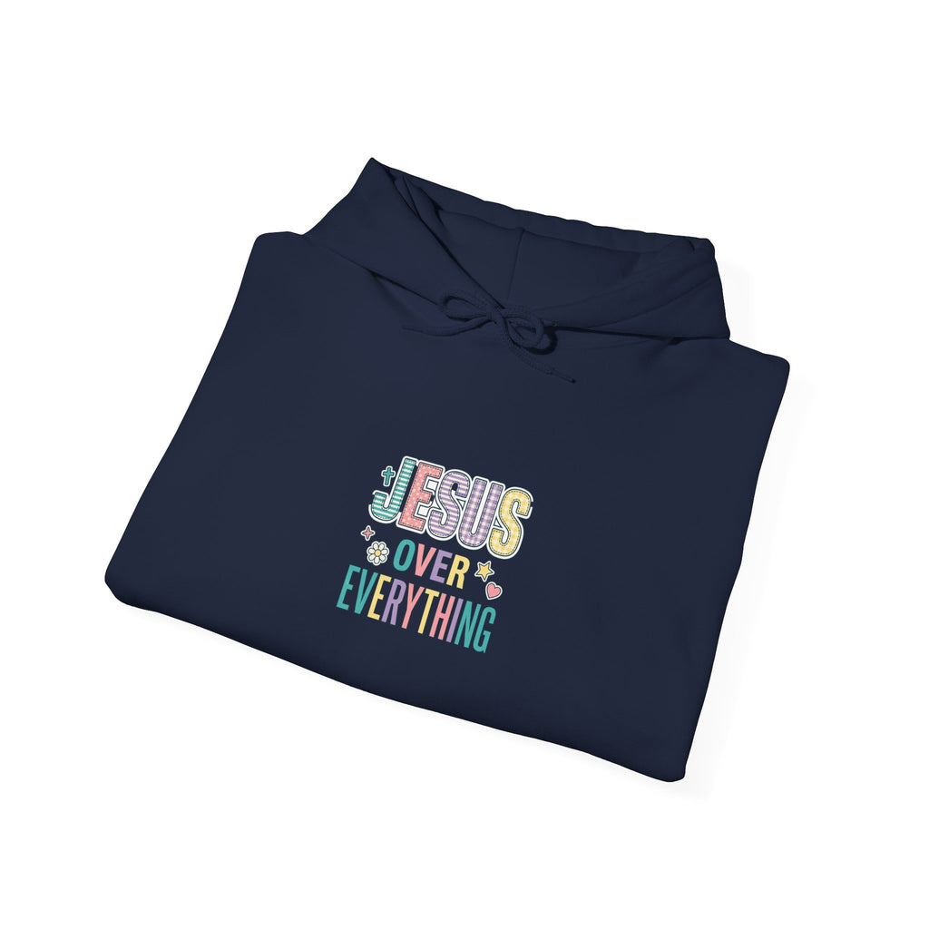 Jesus Over Everything Hoodie | Rainbow Mixed-Font Christian Faith