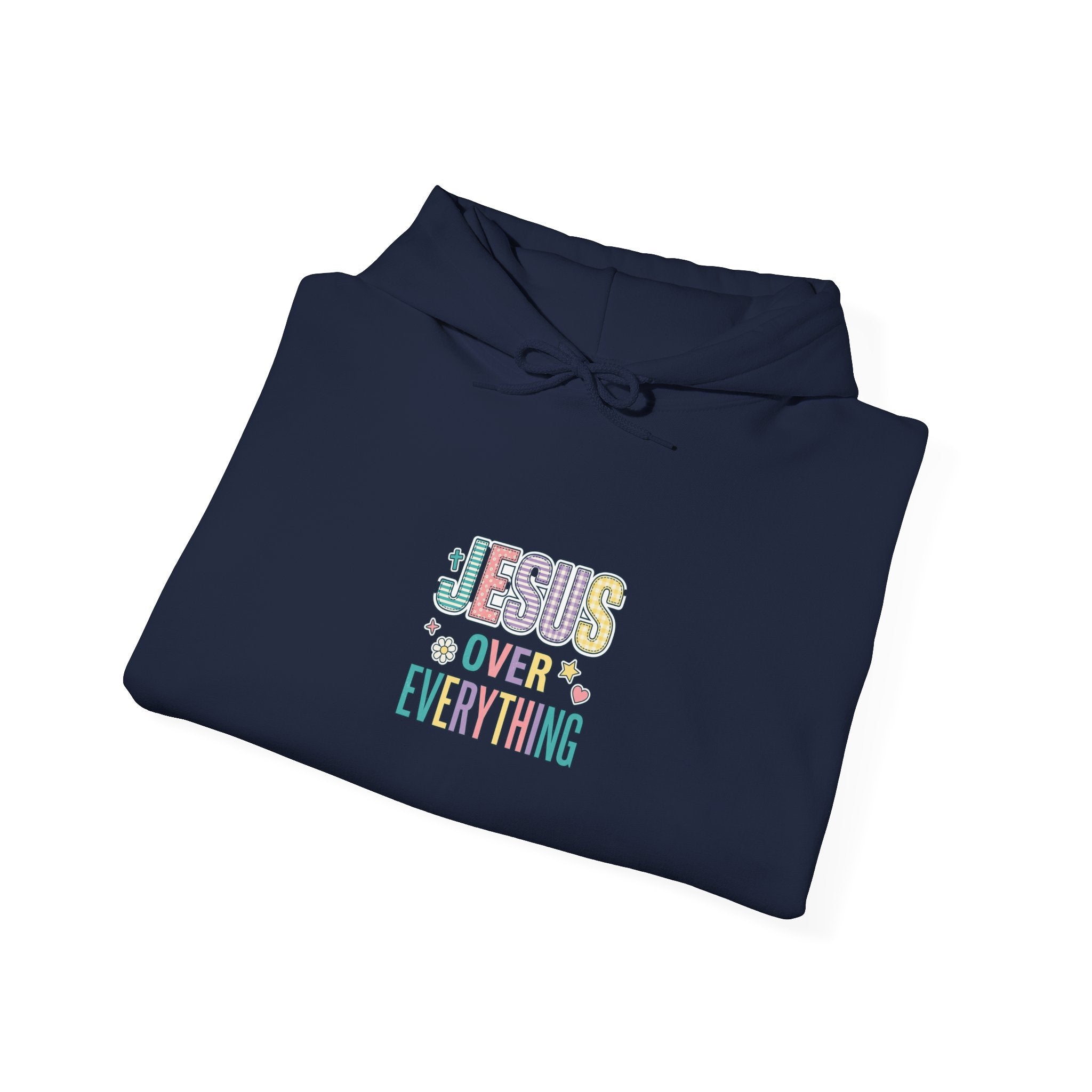 Jesus Over Everything Hoodie | Rainbow Mixed-Font Christian Faith