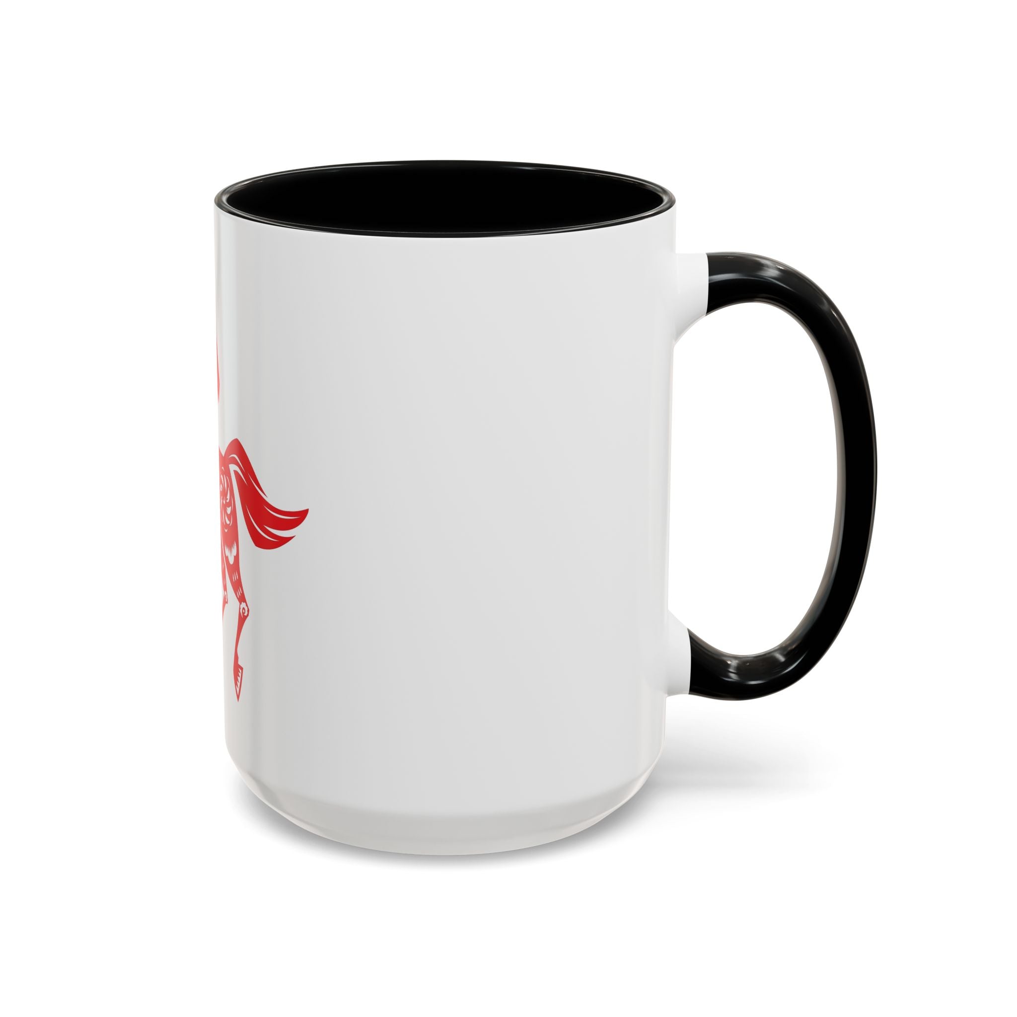 Chinese Paper-Cut Horse Accent Coffee Mug — Red Lunar New Year Design (11/15oz)