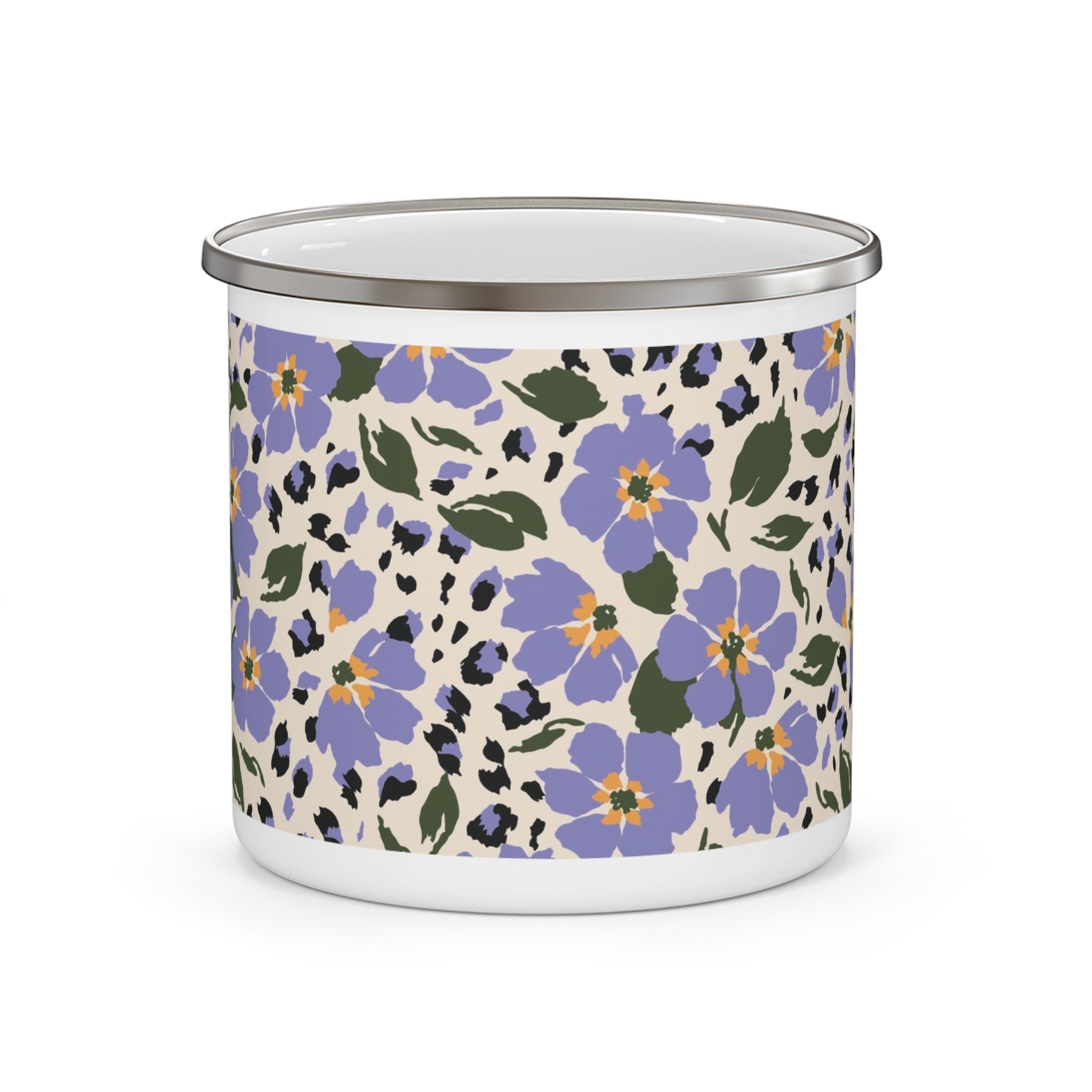 Floral Lavender Camping Mug — Enamel Travel Cup with Purple Wildflower Pattern