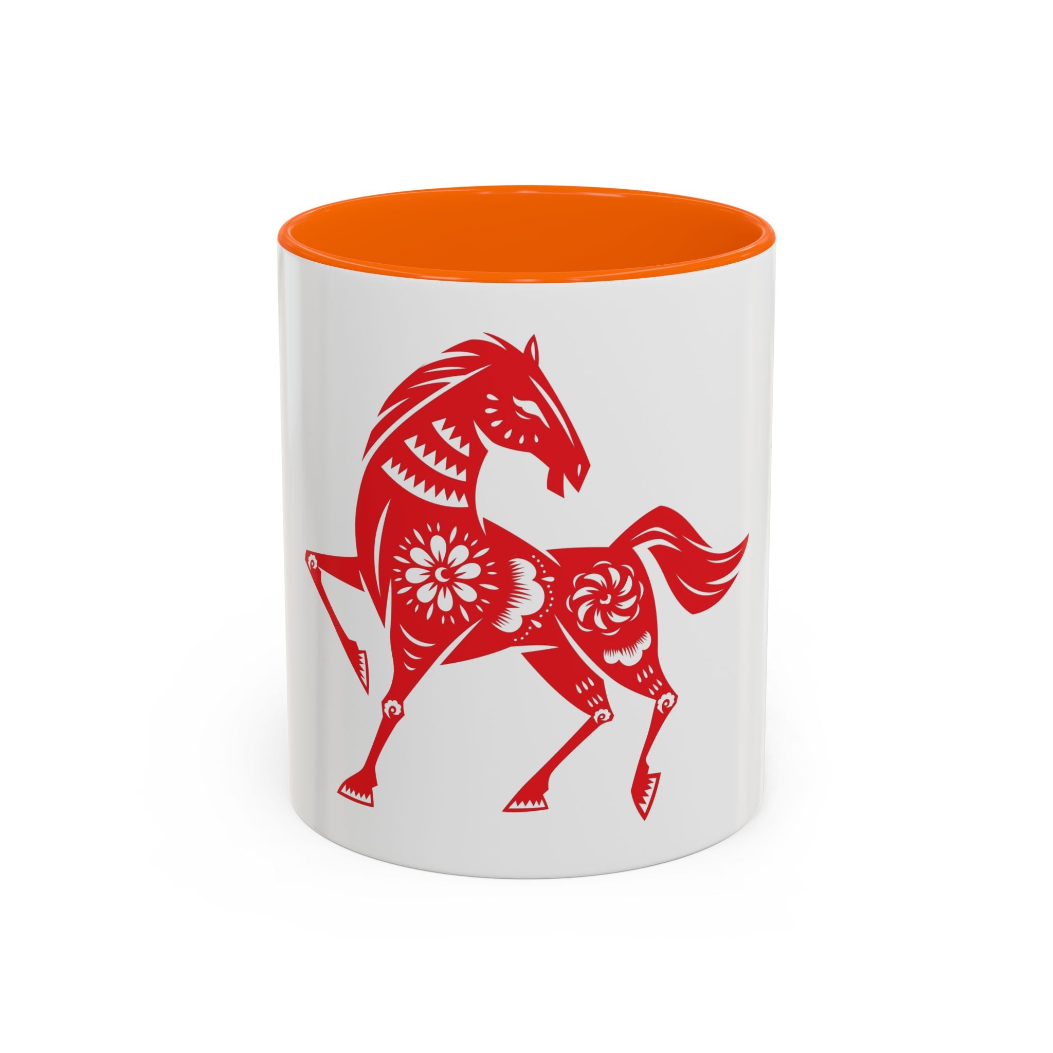 Chinese Paper-Cut Horse Accent Coffee Mug — Red Lunar New Year Design (11/15oz)