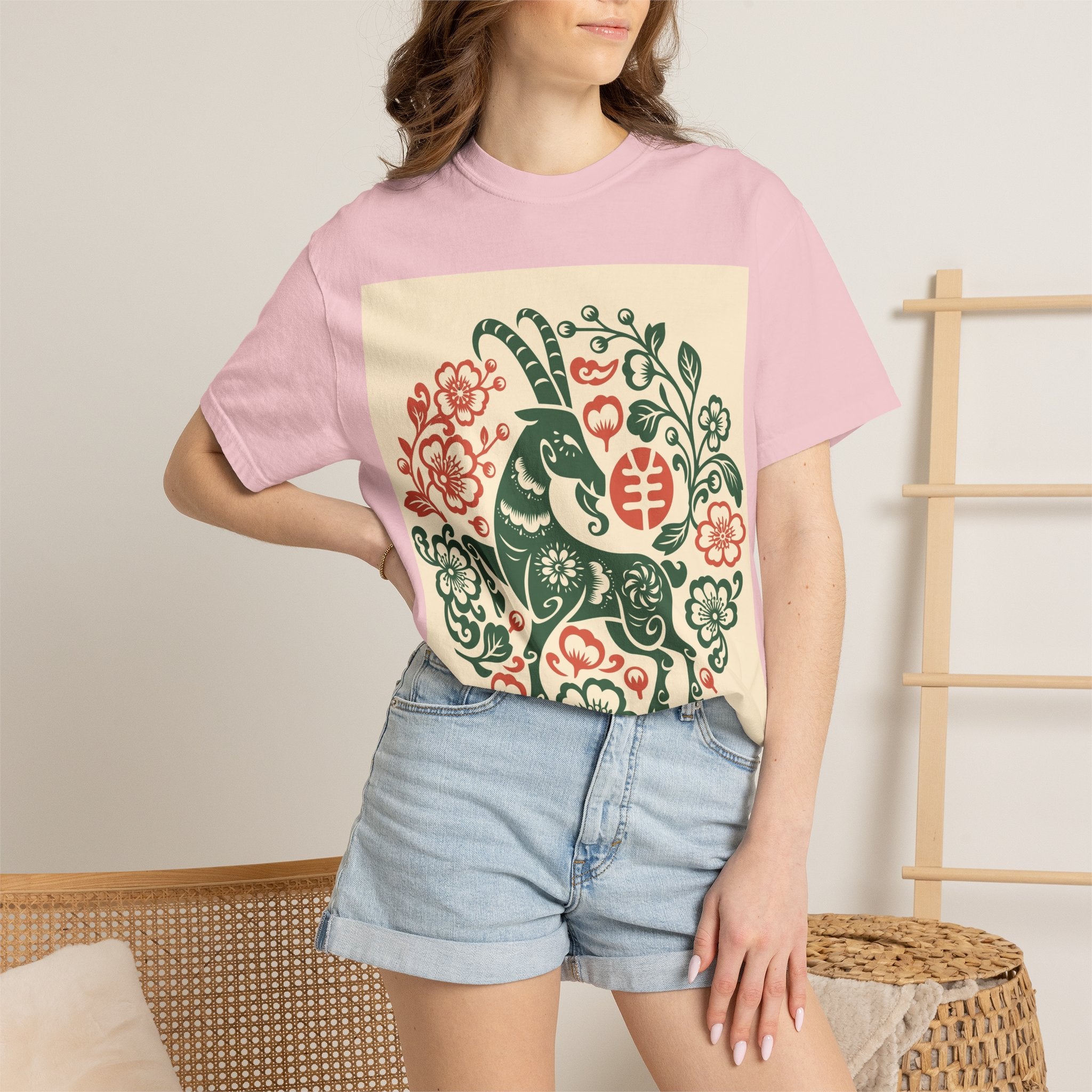 T-Shirt — Floral Zodiac Rabbit Print (Chinese Year of the Rabbit, Botanical Folk Art)