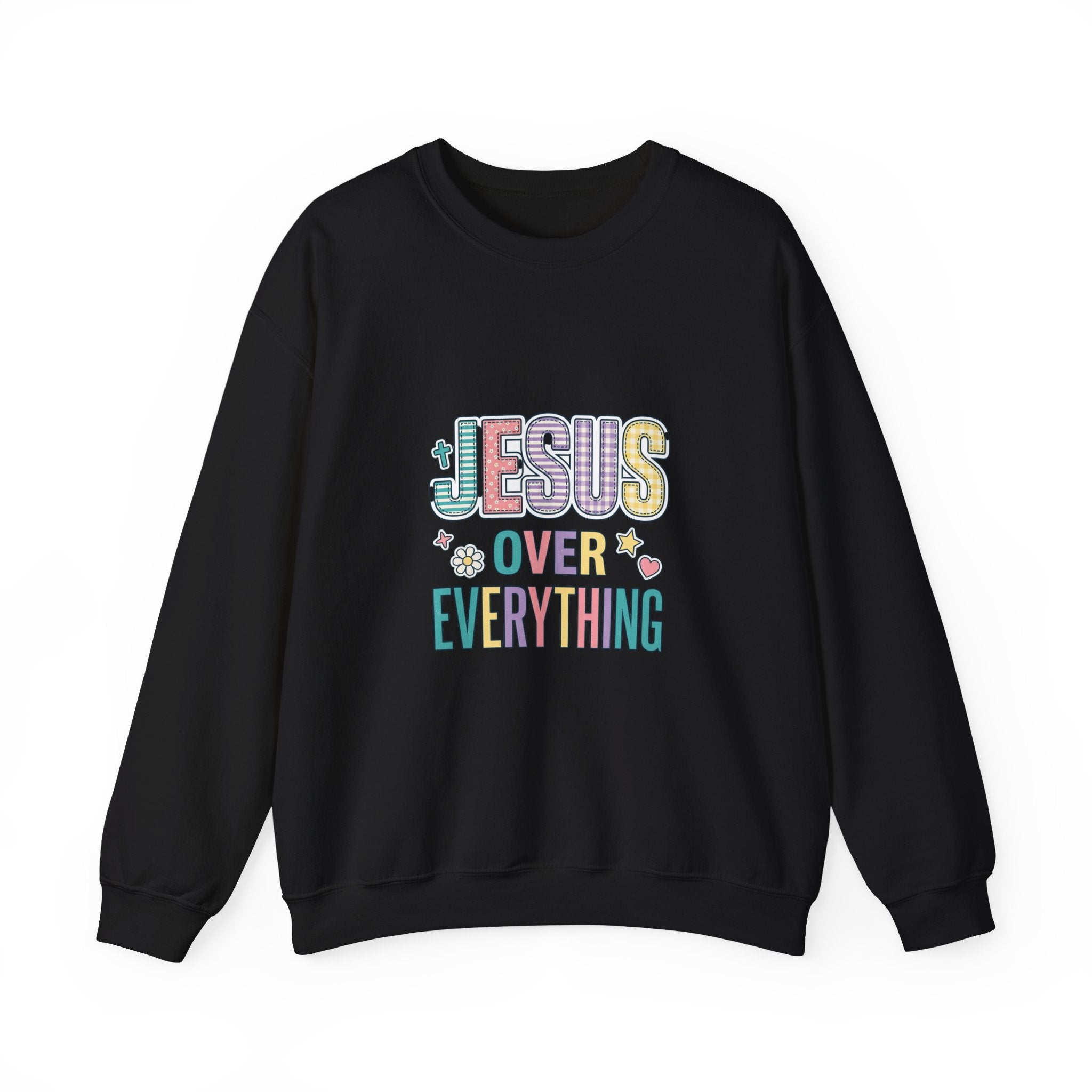 Jesus Over Everything Sweatshirt | Christian, Rainbow Scripture Graphic