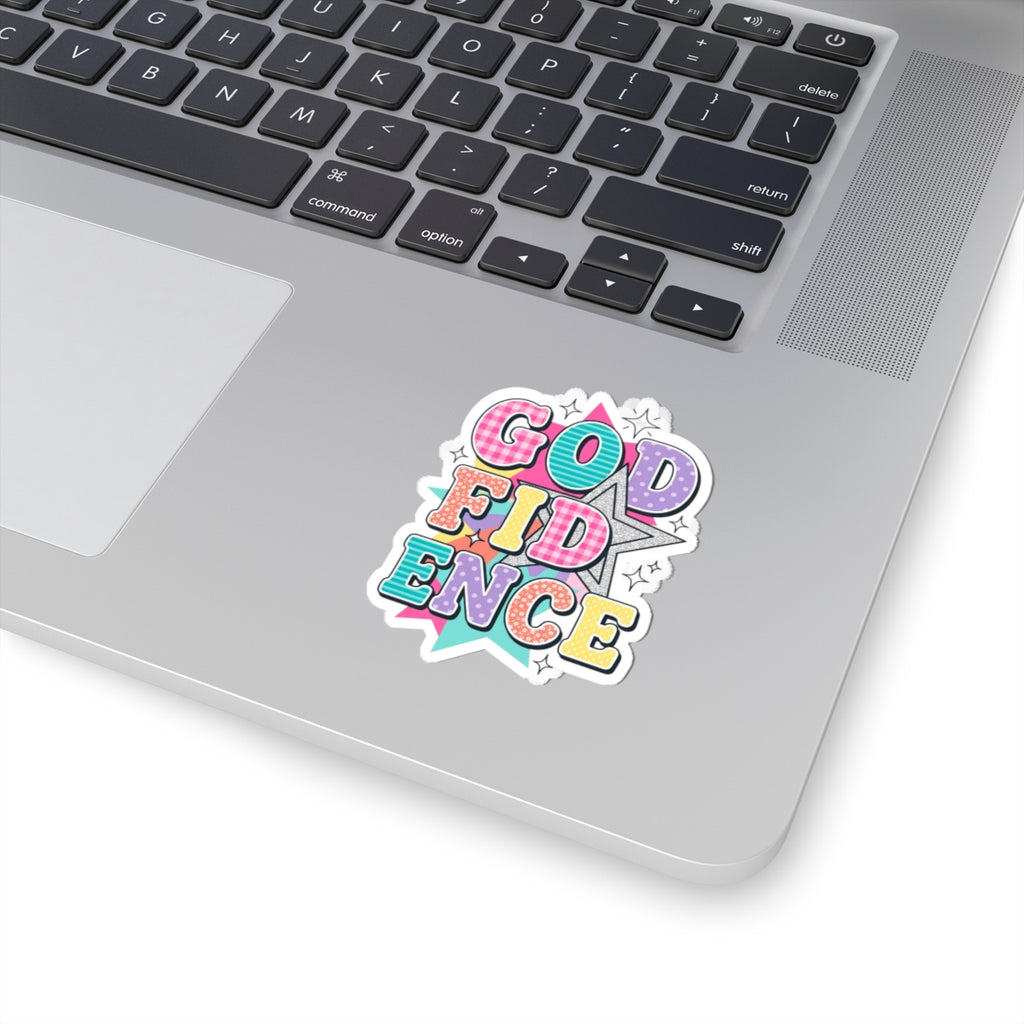 God Confidence Sticker | Christian rainbow scripture, playful faith decal