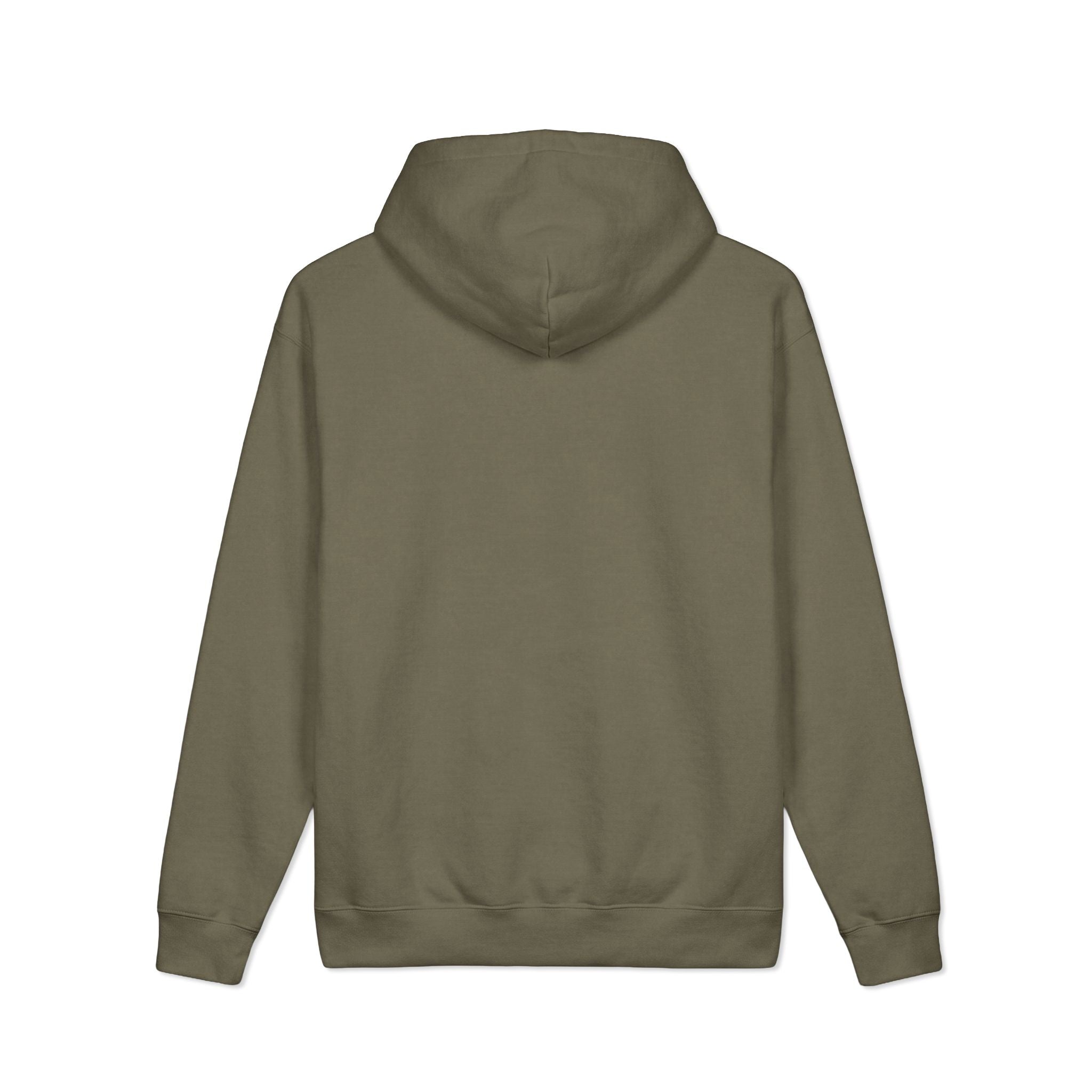 Essential Heavyweight Hoodie back view in olive color