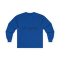 Essential Logo long-sleeve tee in royal blue with VELQONO logo across chest