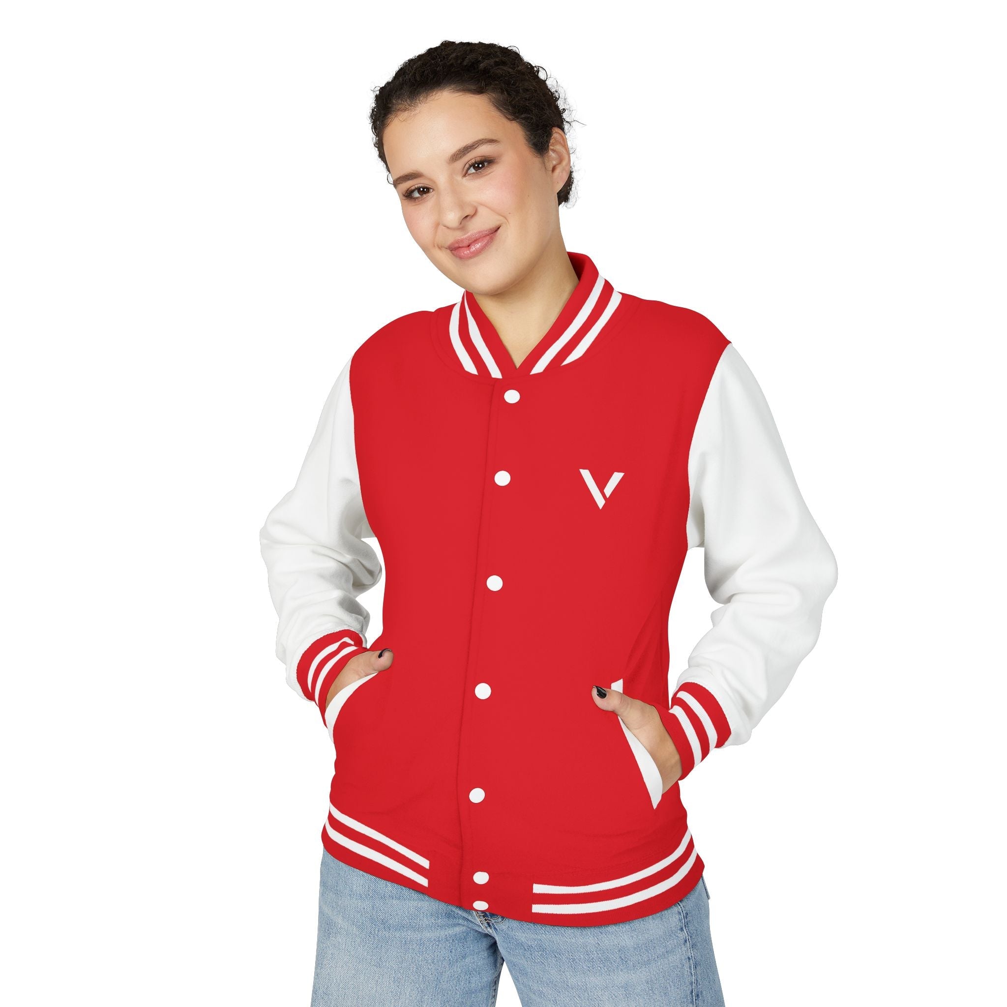 Classic Red & White Letterman Jacket - Velqono