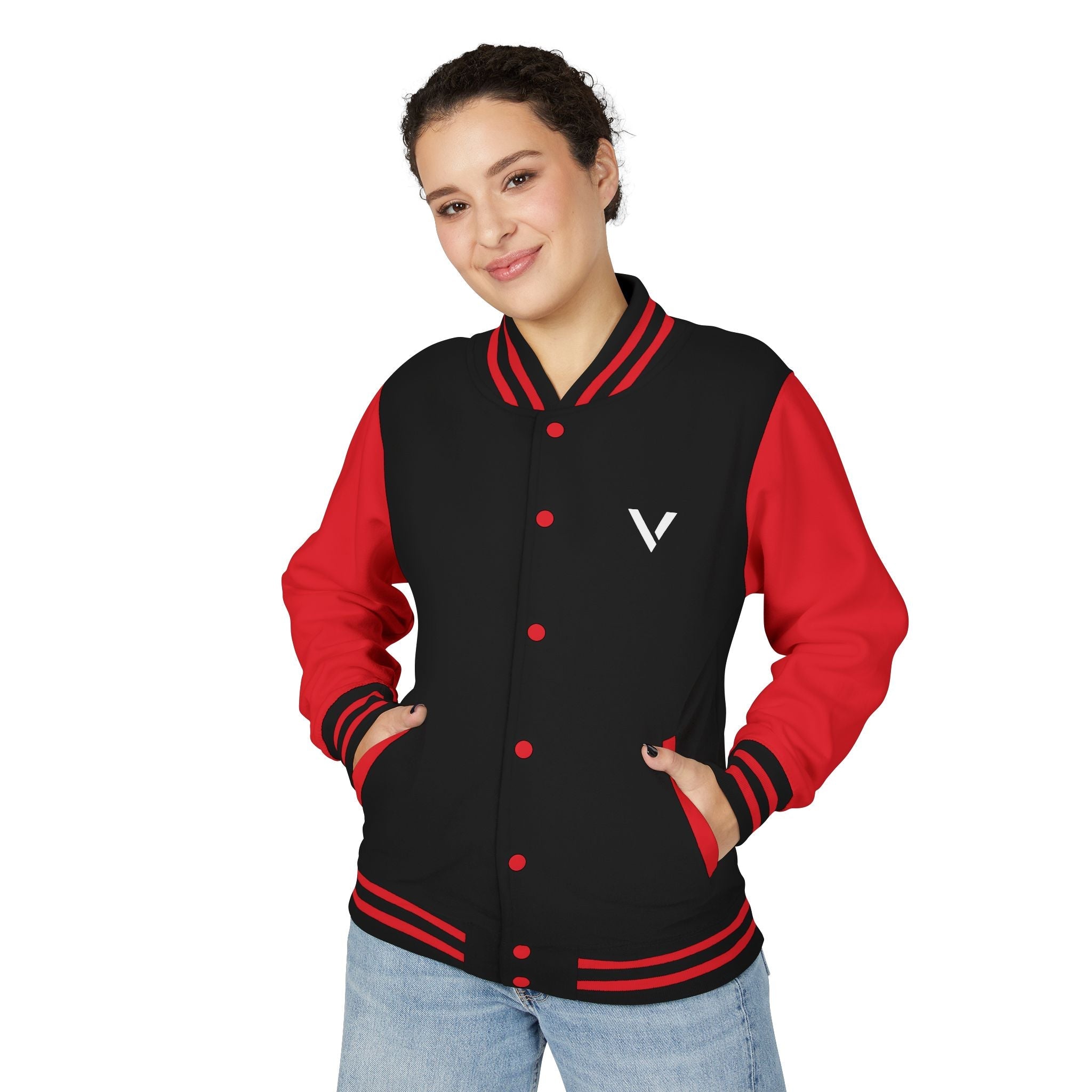 Classic Red & White Letterman Jacket - Velqono