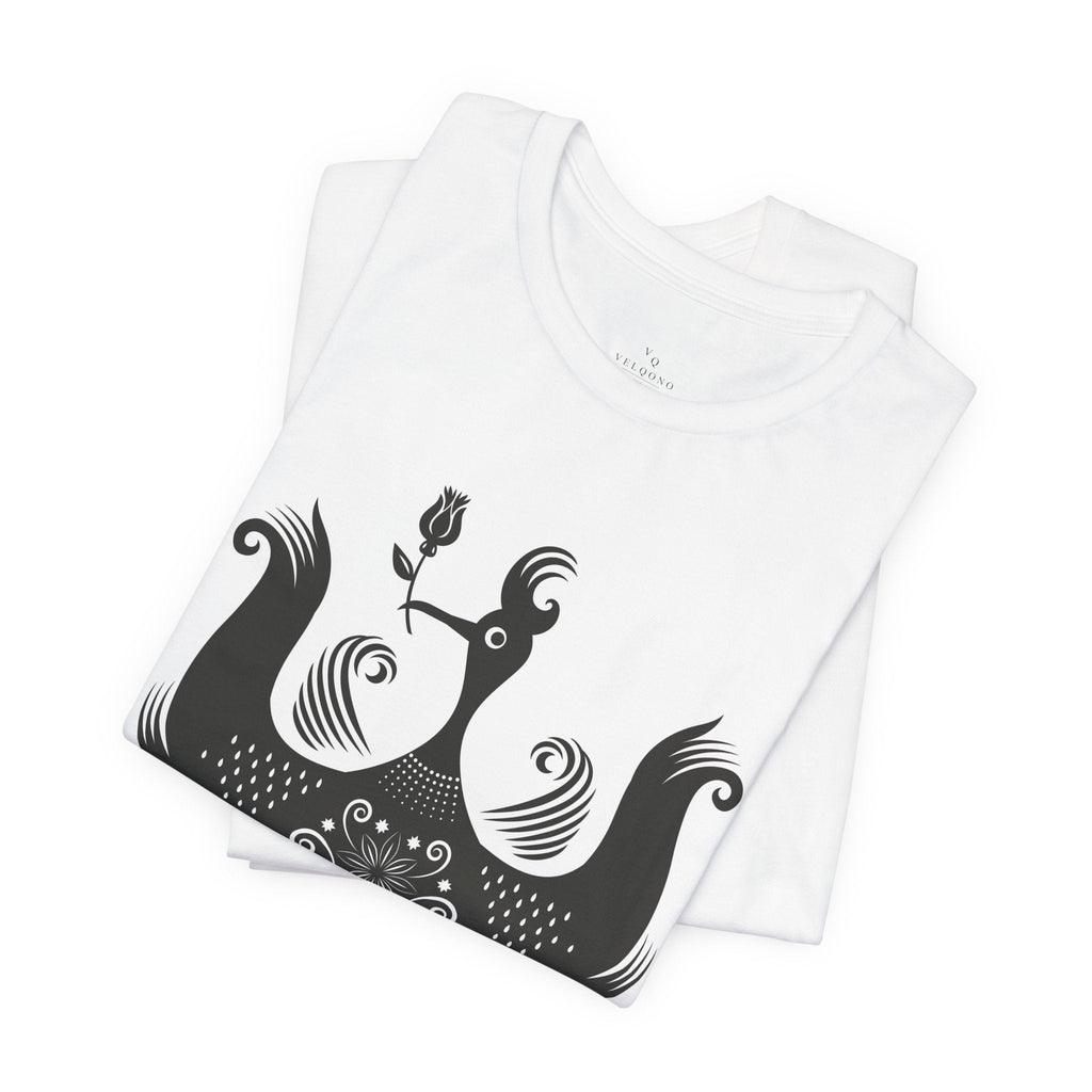 Folk Art Phoenix T-Shirt — Black Stylized Bird Graphic Tee - Velqono