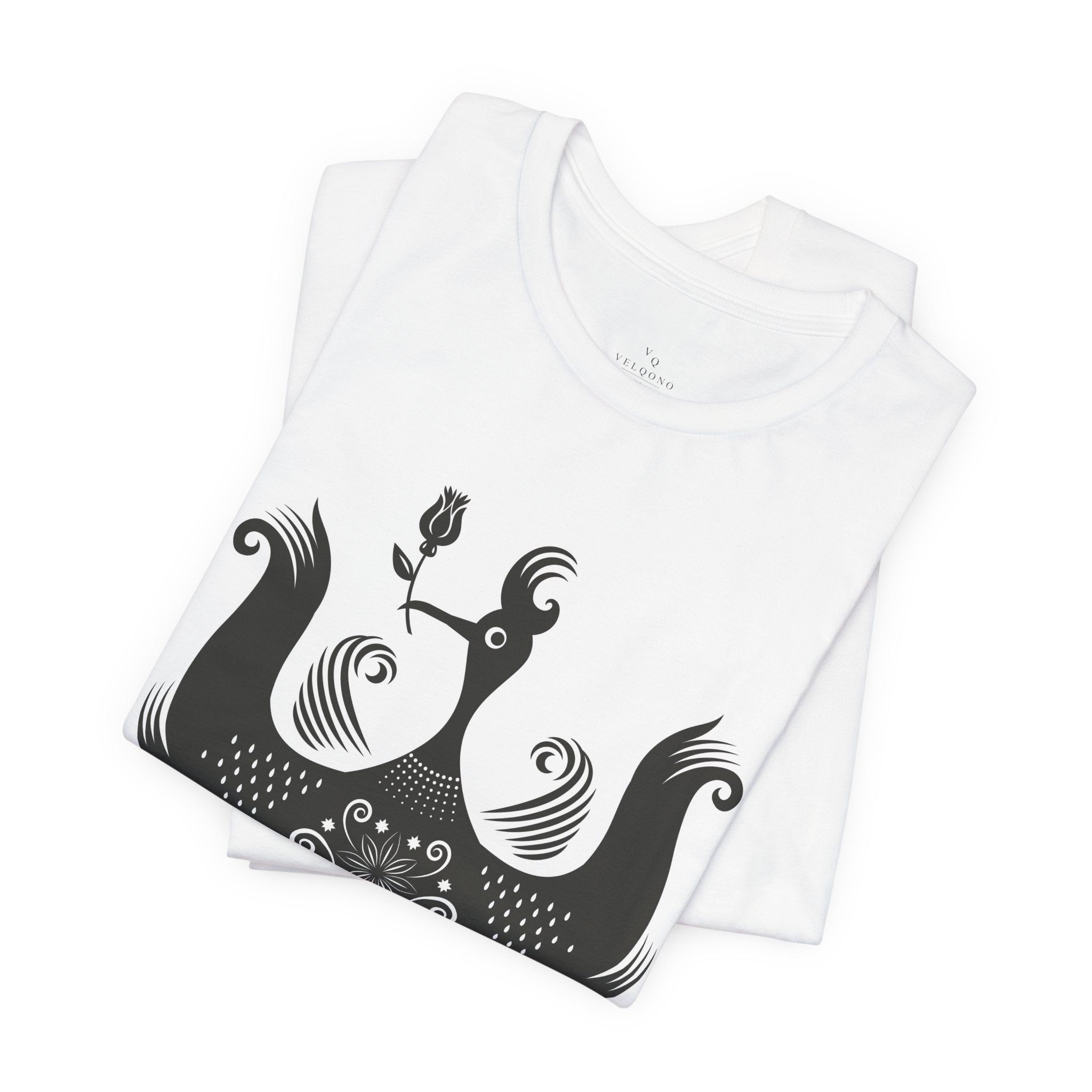 Folk Art Phoenix T-Shirt — Black Stylized Bird Graphic Tee - Velqono