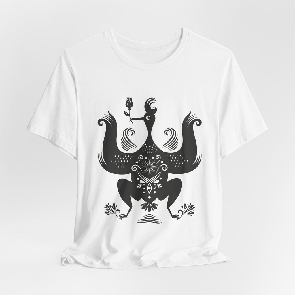 Folk Art Phoenix T-Shirt — Black Stylized Bird Graphic Tee - Velqono
