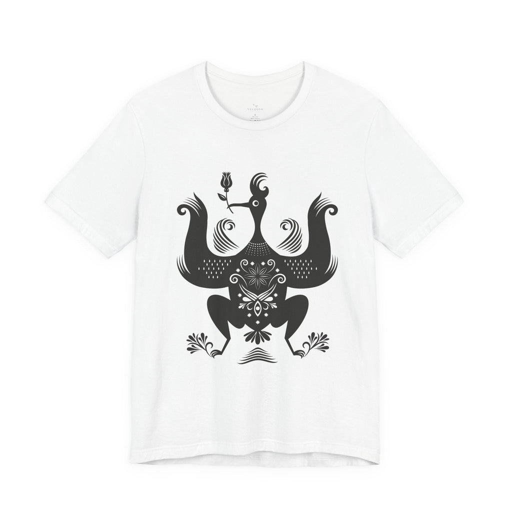 Folk Art Phoenix T-Shirt — Black Stylized Bird Graphic Tee - Velqono