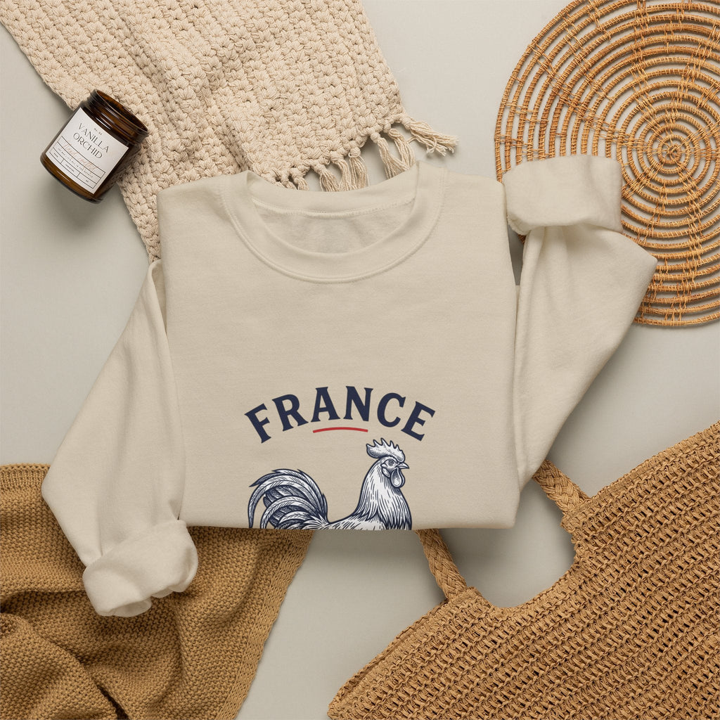France Rooster Soccer Crewneck Sweatshirt | Football Pride, Flag Colors - Velqono