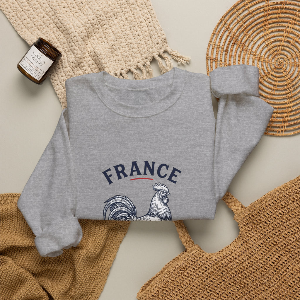 France Rooster Soccer Crewneck Sweatshirt | Football Pride, Flag Colors - Velqono