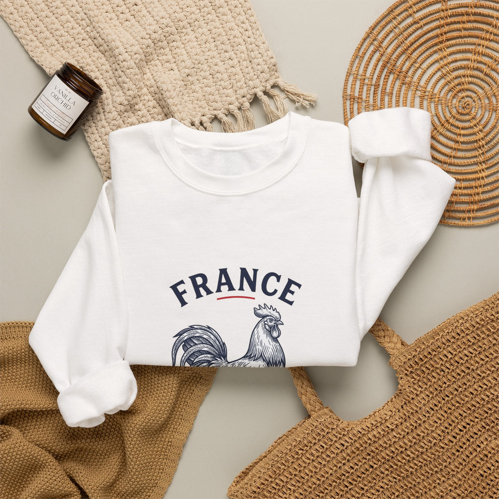 France Rooster Soccer Crewneck Sweatshirt | Football Pride, Flag Colors - Velqono