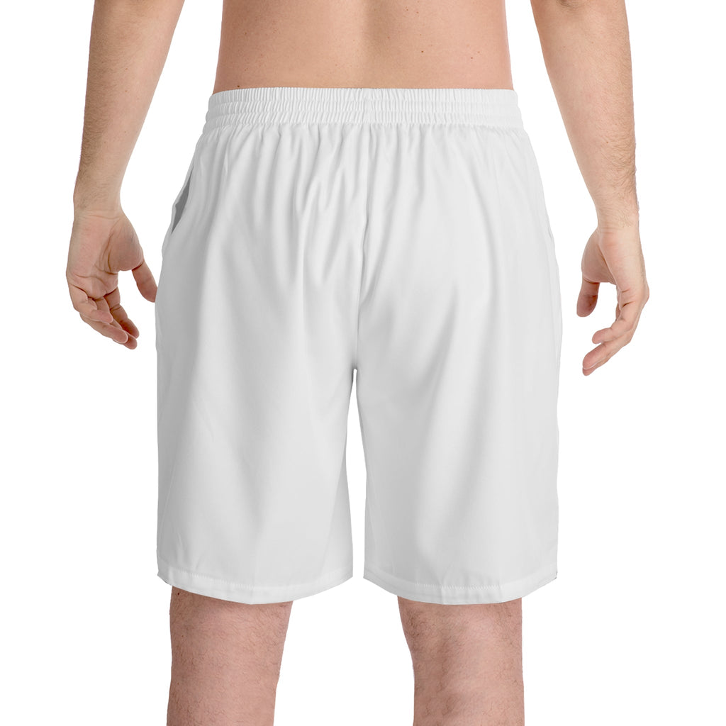 Men's Beach Shorts — Minimal 'VELQONO' Vertical Text Design (Quietly Defined) - Velqono