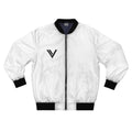 Minimal V Logo Bomber Jacket — Men's White AOP Streetwear - Velqono