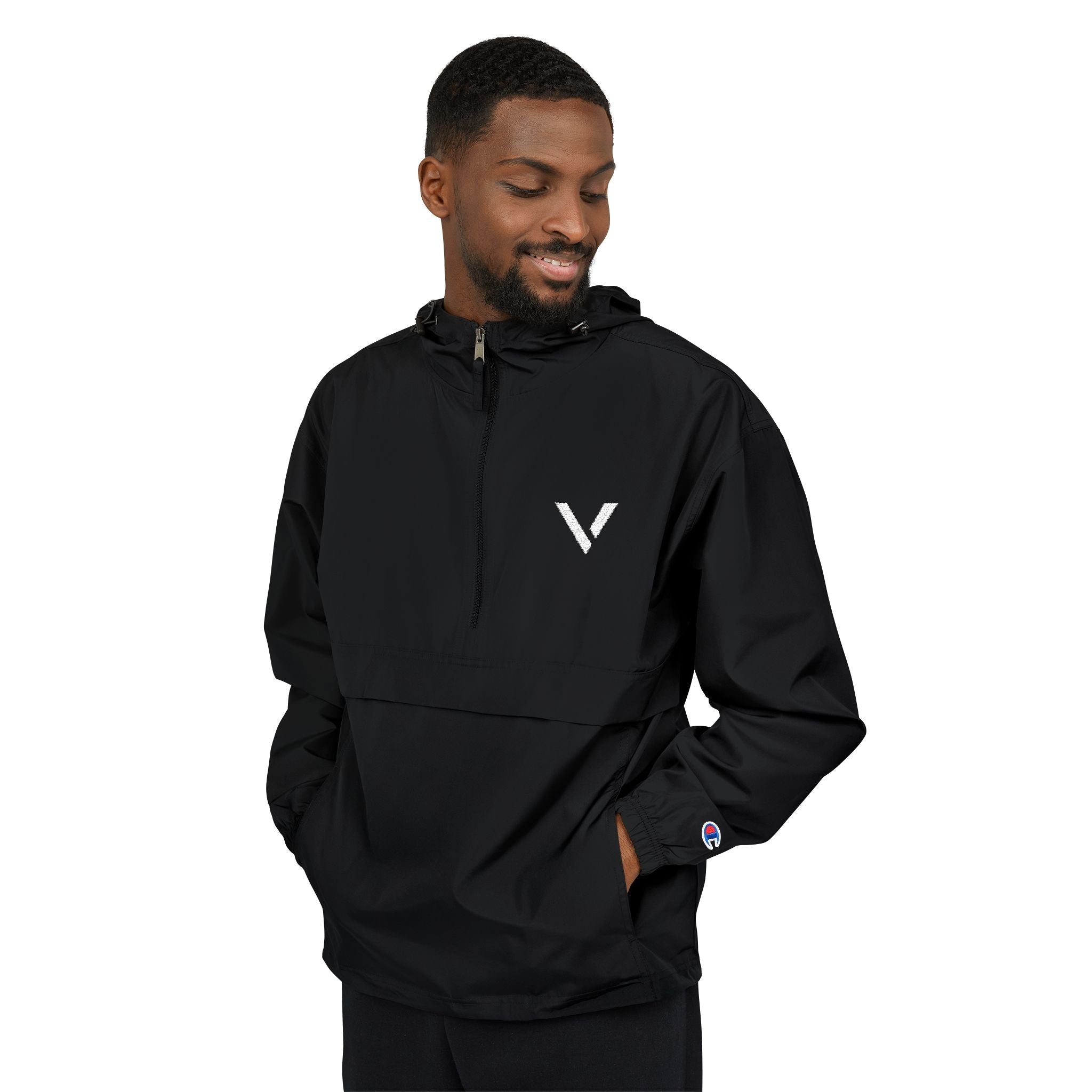 Packable Anorak Jacket - Lightweight Grey Windbreaker with Small White V Logo - Velqono