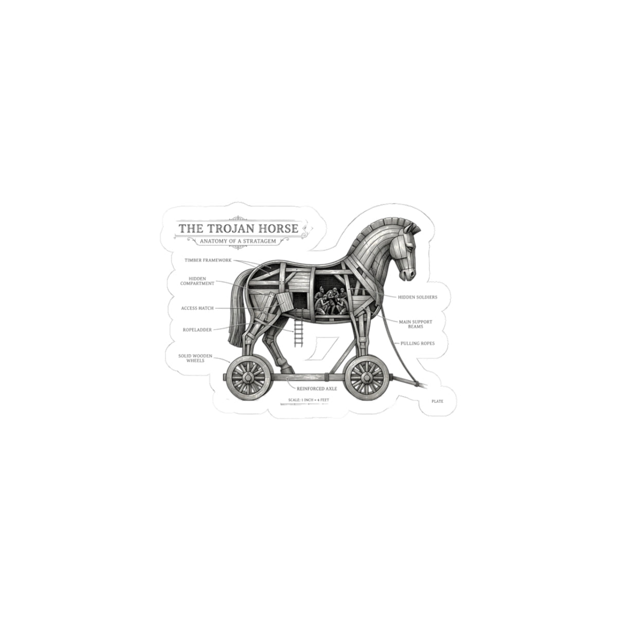 Trojan Horse Diagram Kiss-Cut Stickers | Greek Mythology, Mythcore - Velqono