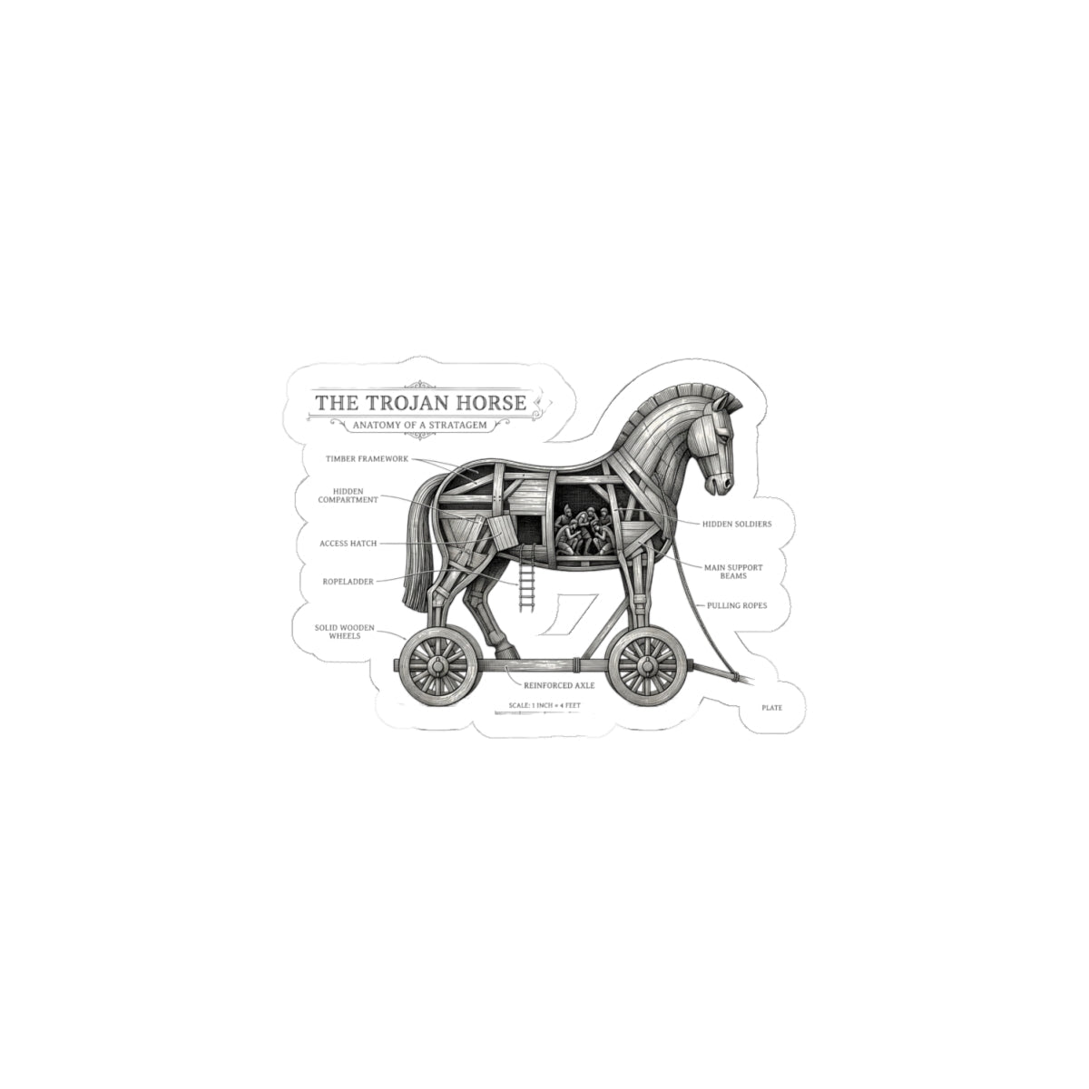 Trojan Horse Diagram Kiss-Cut Stickers | Greek Mythology, Mythcore - Velqono