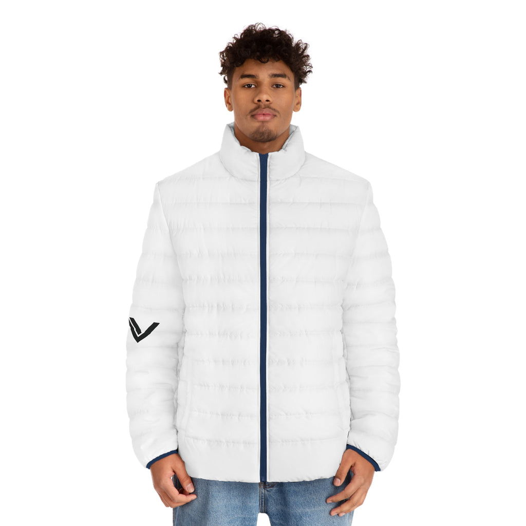 White Men's Puffer Jacket — Lightweight Quilted Winter Coat - Velqono