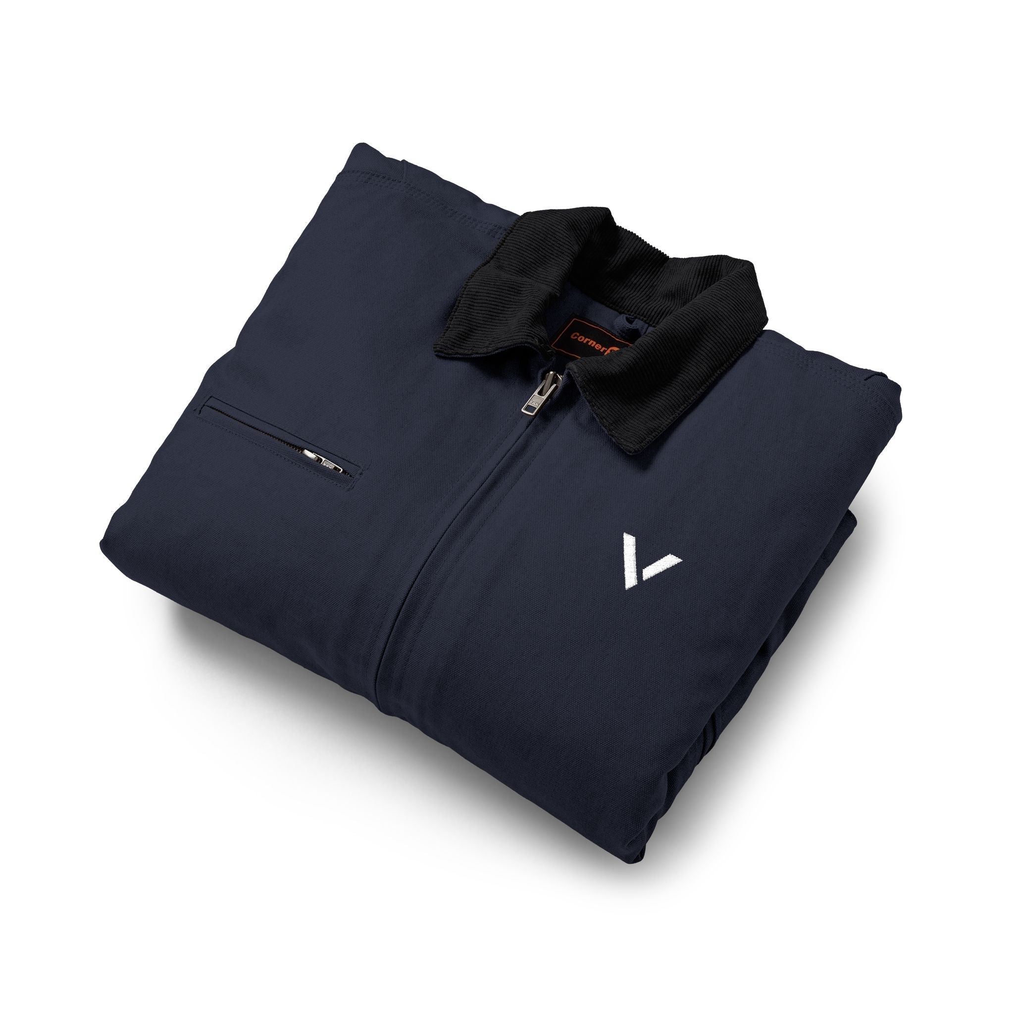 Work Jacket — Black Duck Cloth Jacket with Minimal V Logo - Velqono