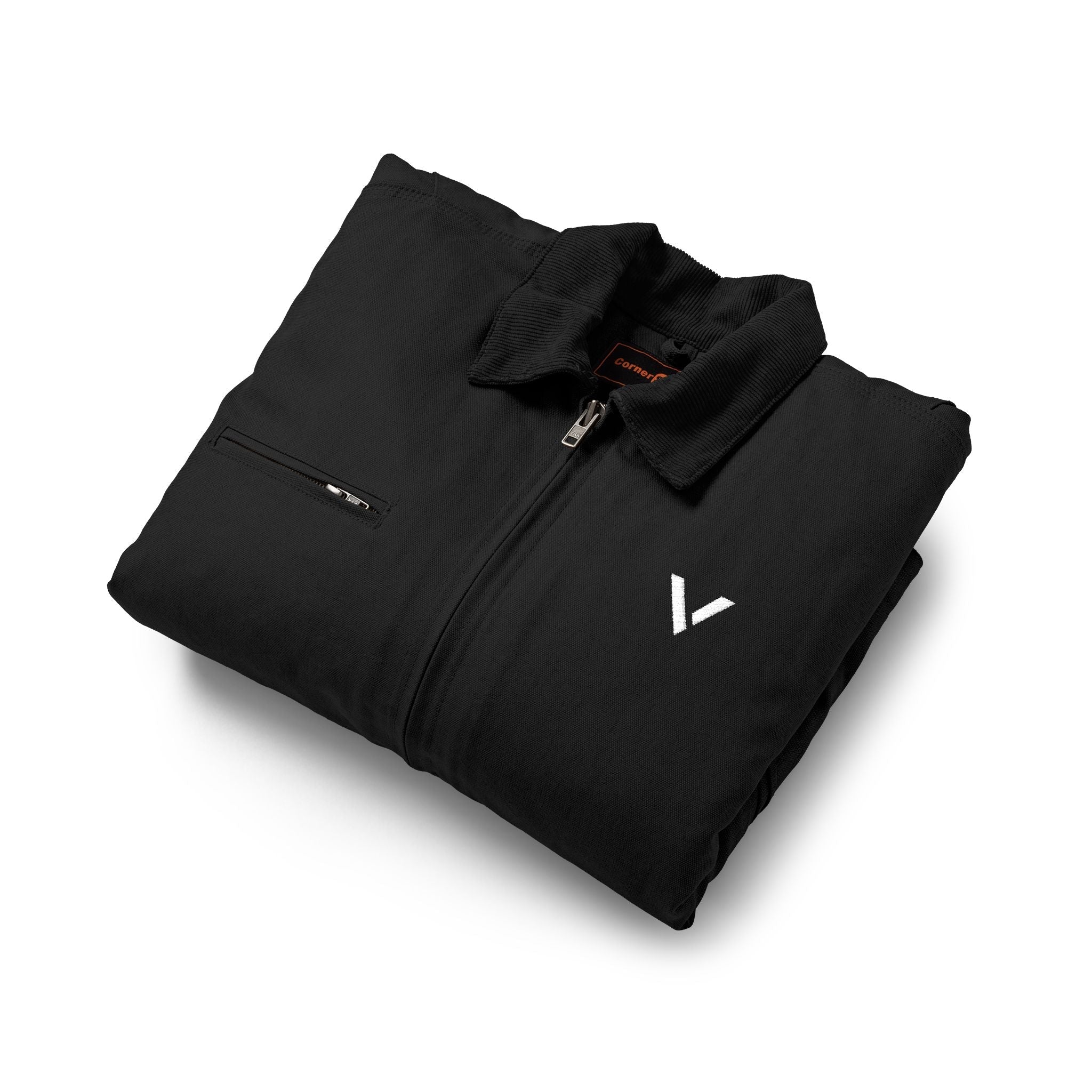 Work Jacket — Black Duck Cloth Jacket with Minimal V Logo - Velqono