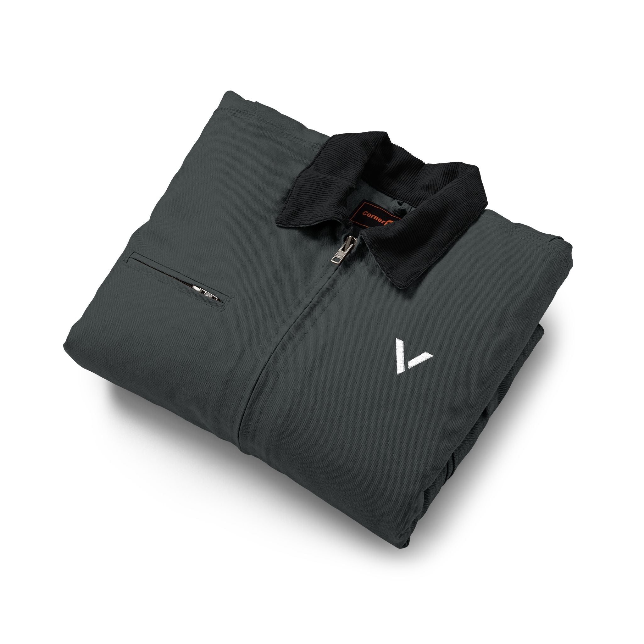 Work Jacket — Black Duck Cloth Jacket with Minimal V Logo - Velqono